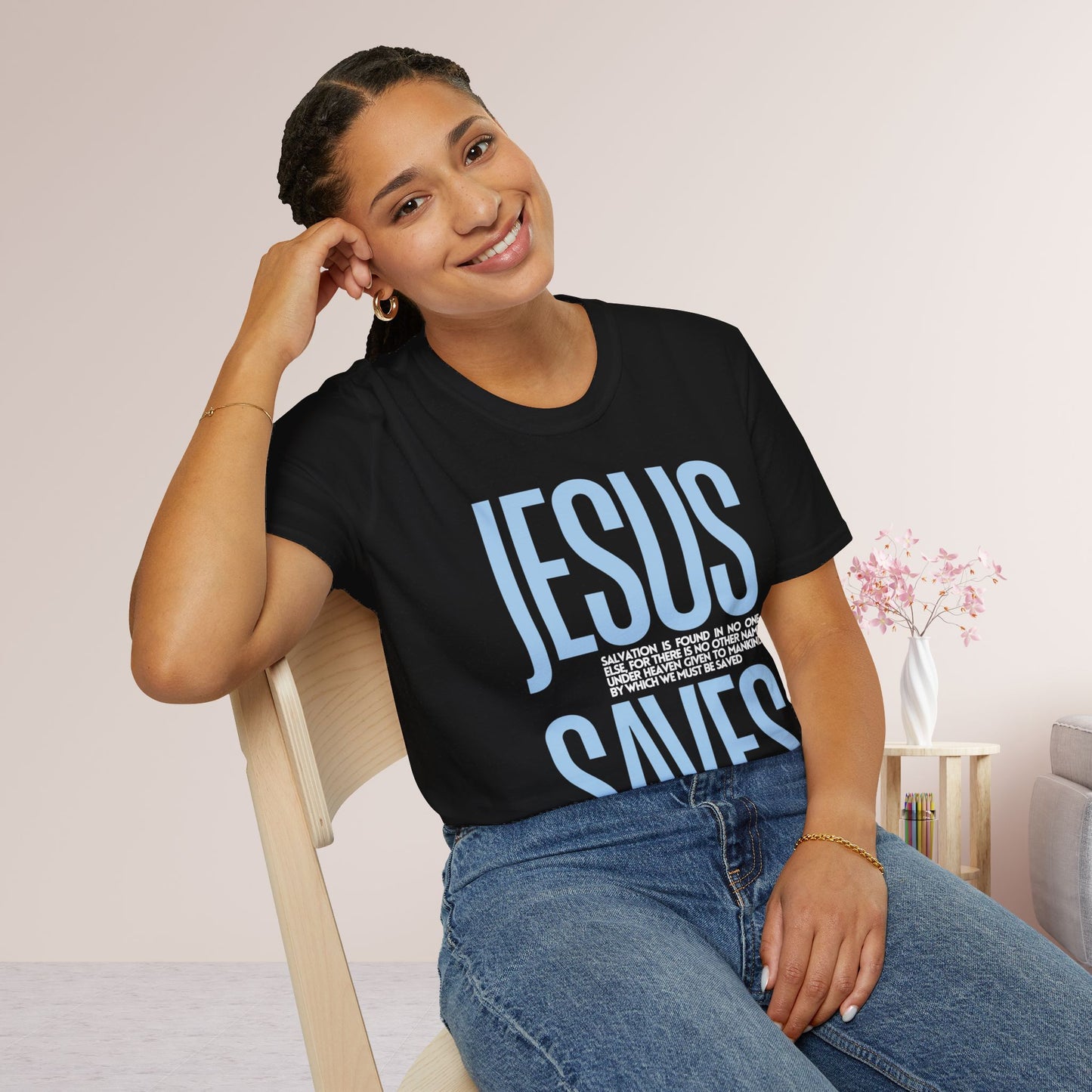 Trendy Jesus Saves Softstyle T-shirt - Acts 4:12 Bible Verse Christian T-shirt