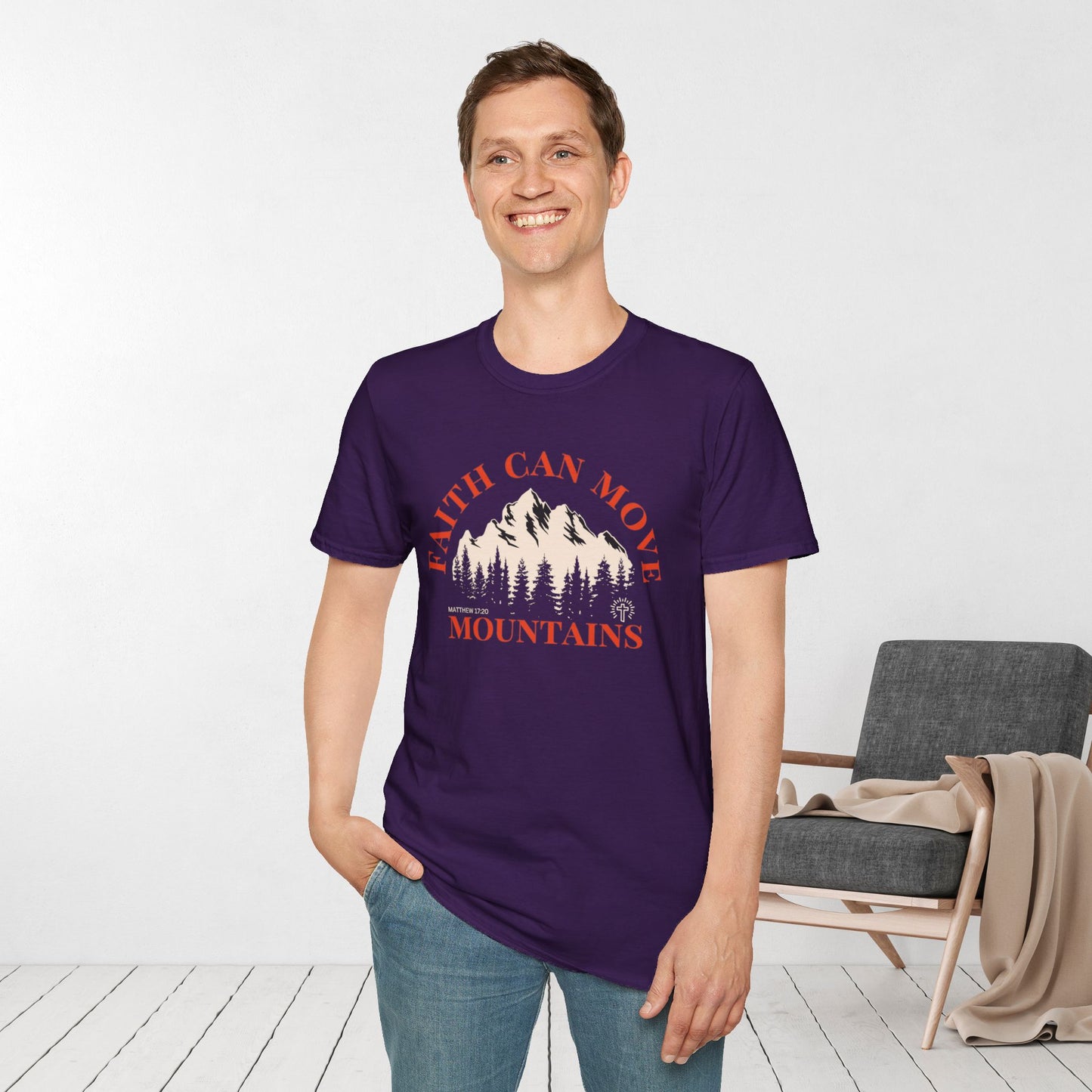 Faith Can Move Mountains Softstyle T-shirt - Matthew 17:20 Bible Verse Shirt