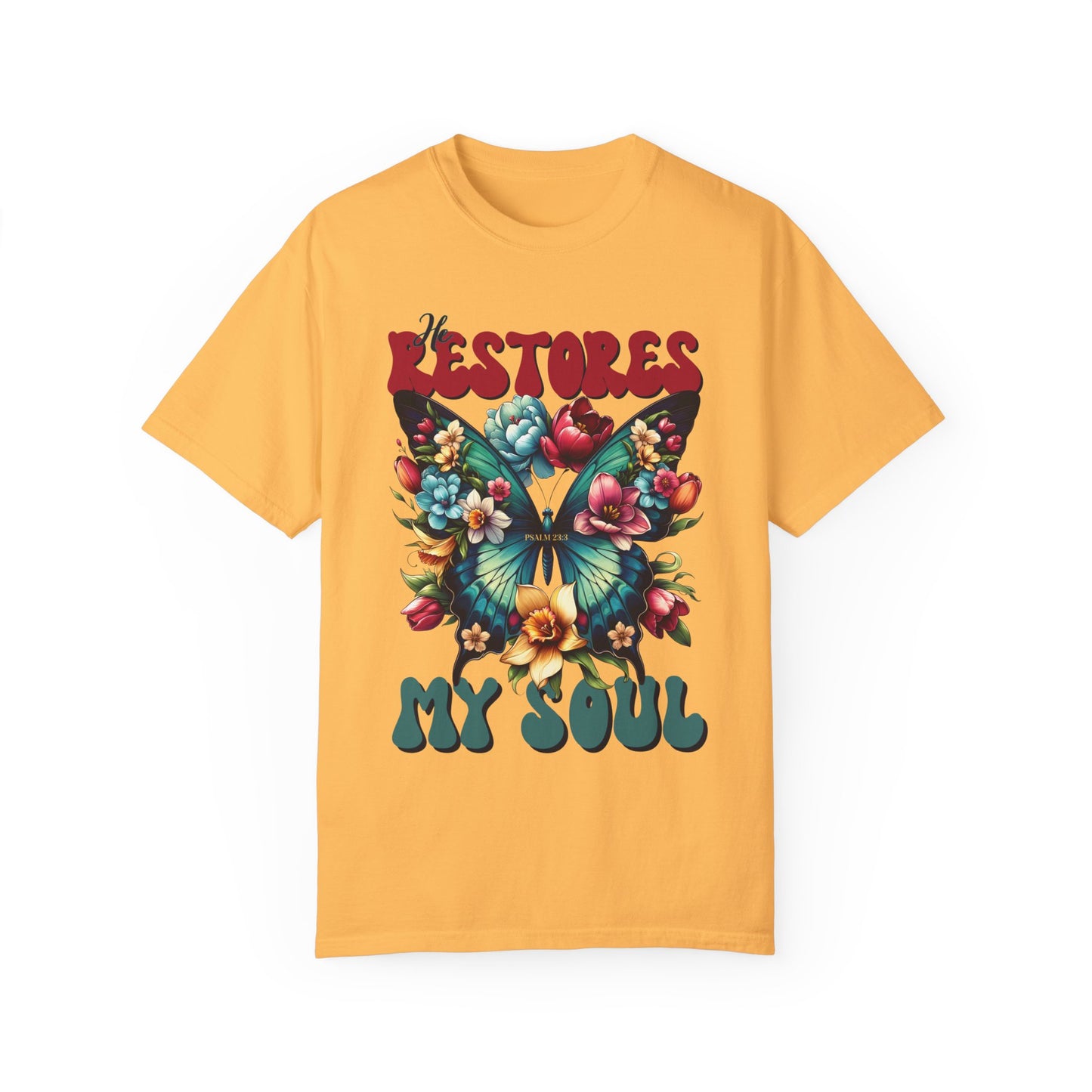 He Restores My Soul Comfort Colors Shirt - Psalm 23:3 Bible Verse Christian Shirt - Boho Christian Shirt