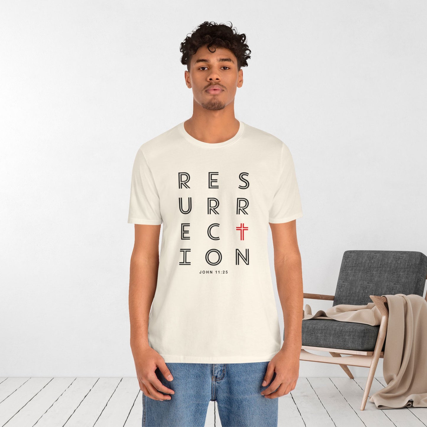 Resurrection Soft Cotton Tee - John 11:25 Bible Verse Christian Tee