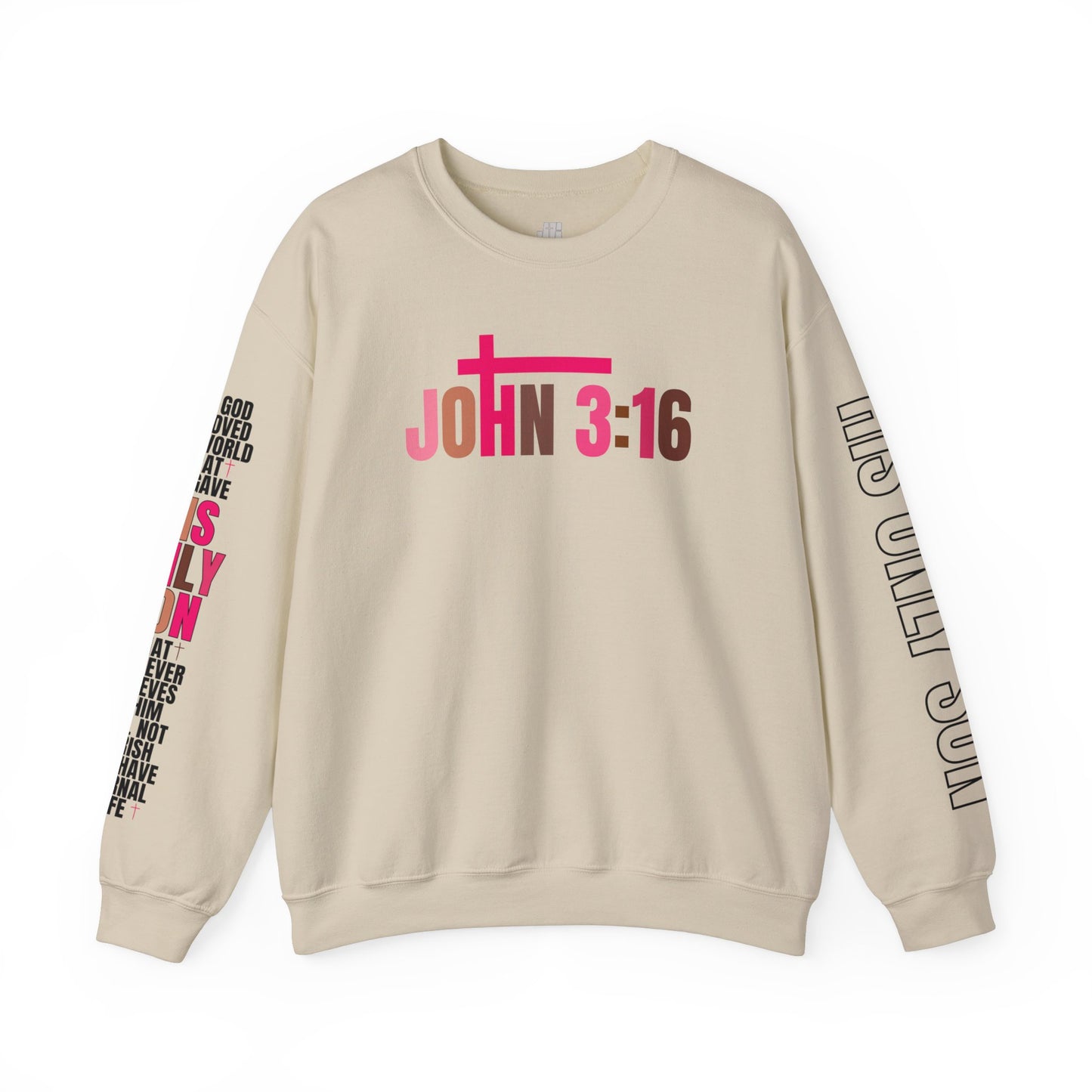 Pink His Only Son John 3:16 Bible Verse Christian Sweatshirt