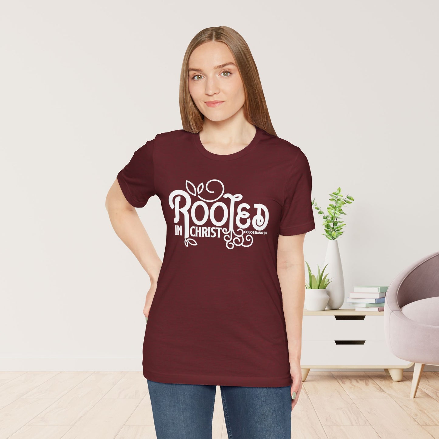 Rooted in Christ Shirt - Bible Verse Christian Soft Cotton Tee