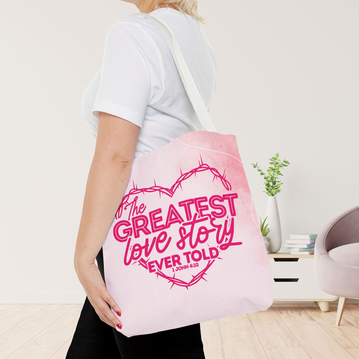 The Greatest Love Story Ever Told Tote Bag - Christian Tote Bag - 16"