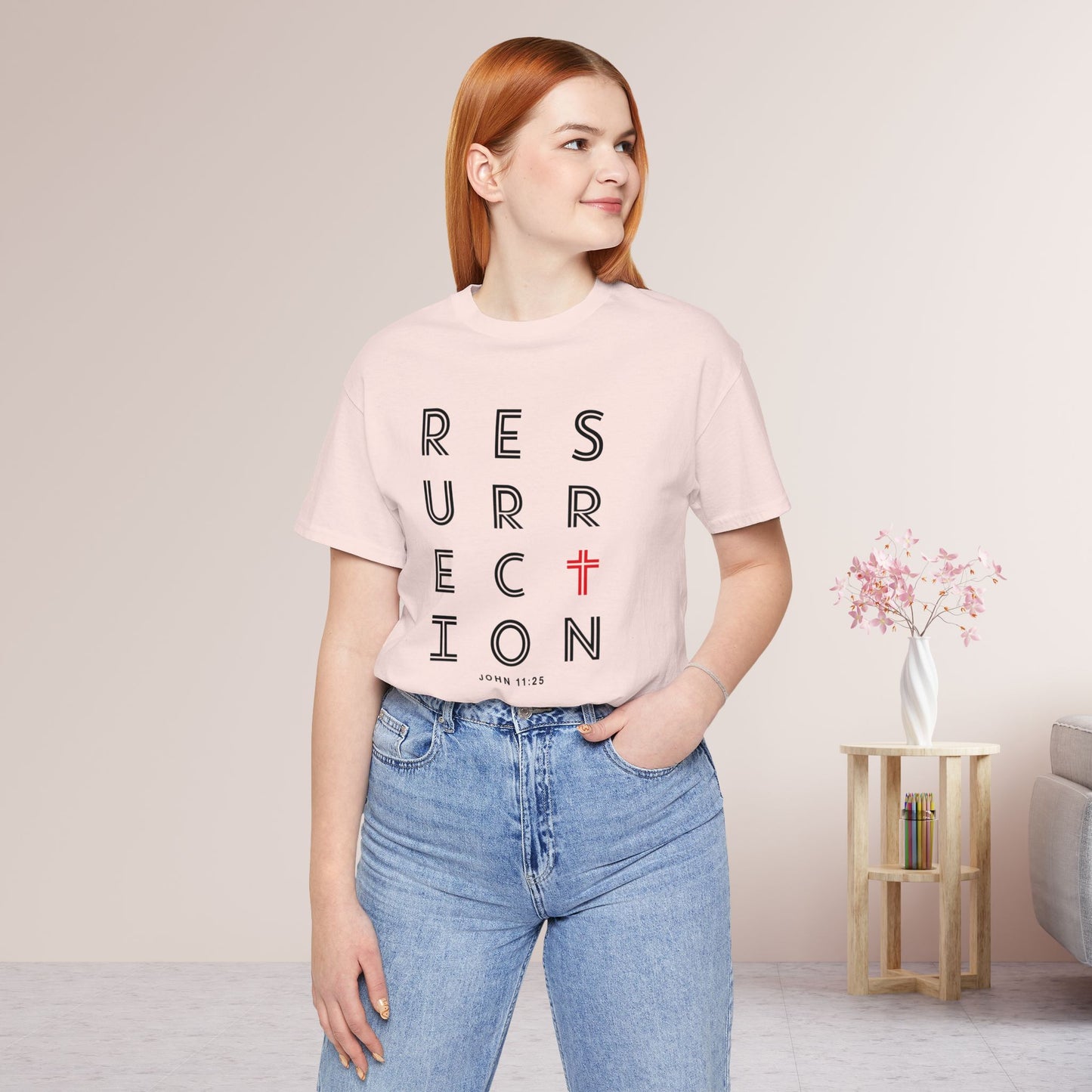 Resurrection Soft Cotton Tee - John 11:25 Bible Verse Christian Tee