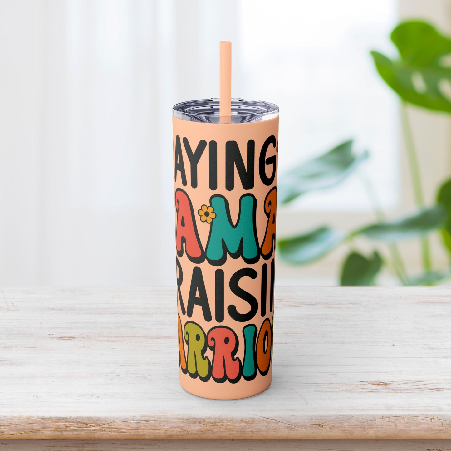 Praying Mama Raising Warriors Skinny Tumbler with Straw - 20oz