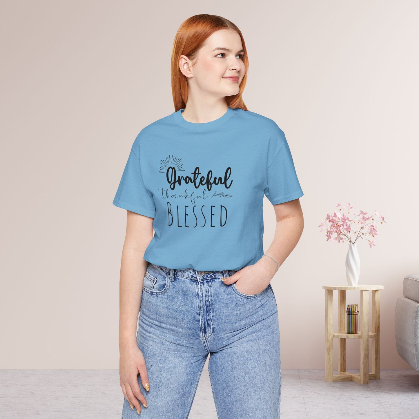 Grateful Thankful Blessed Soft Cotton Tee - Christian T-shirt