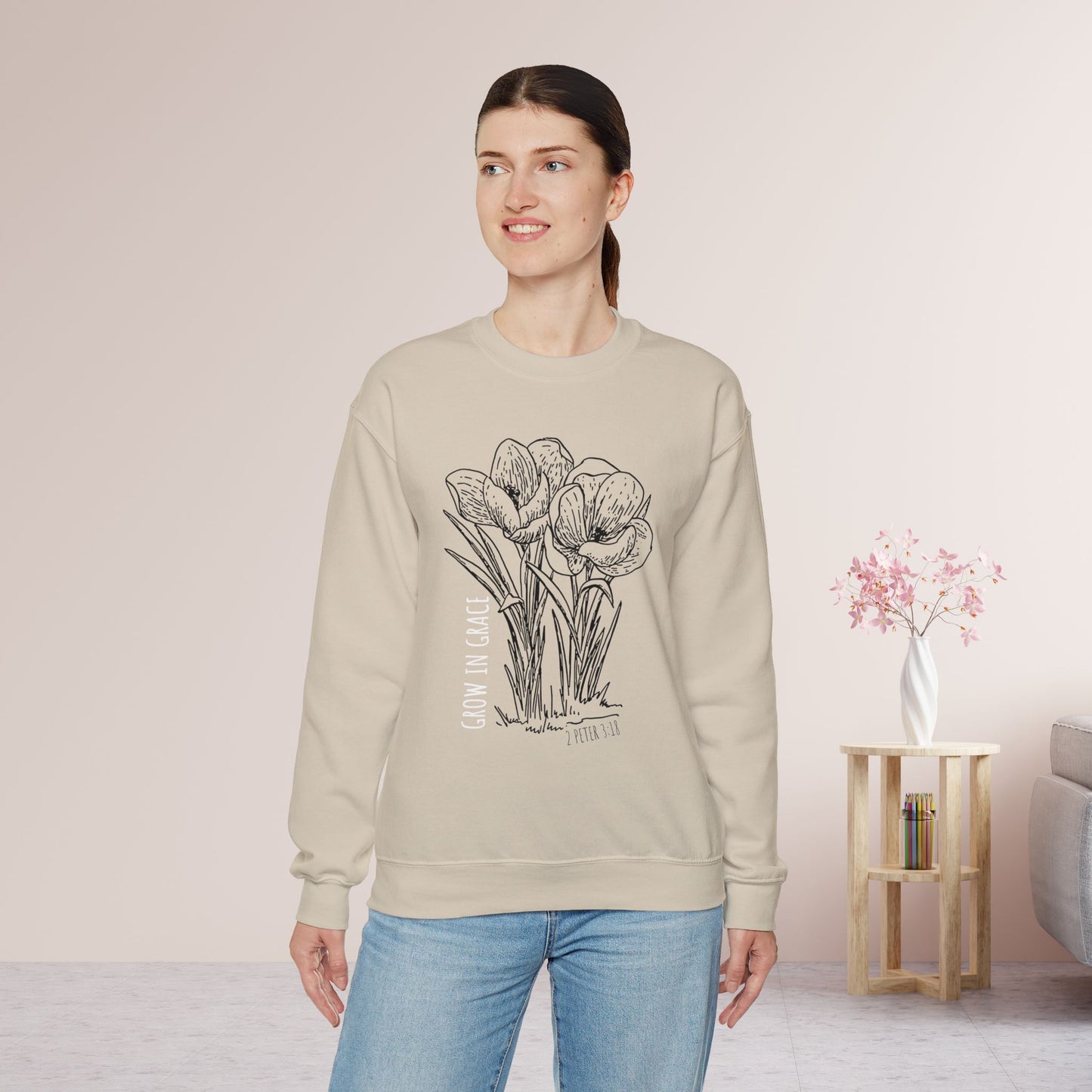 Spring Grow in Grace Sweatshirt - Bible Verse Crewneck Pullover