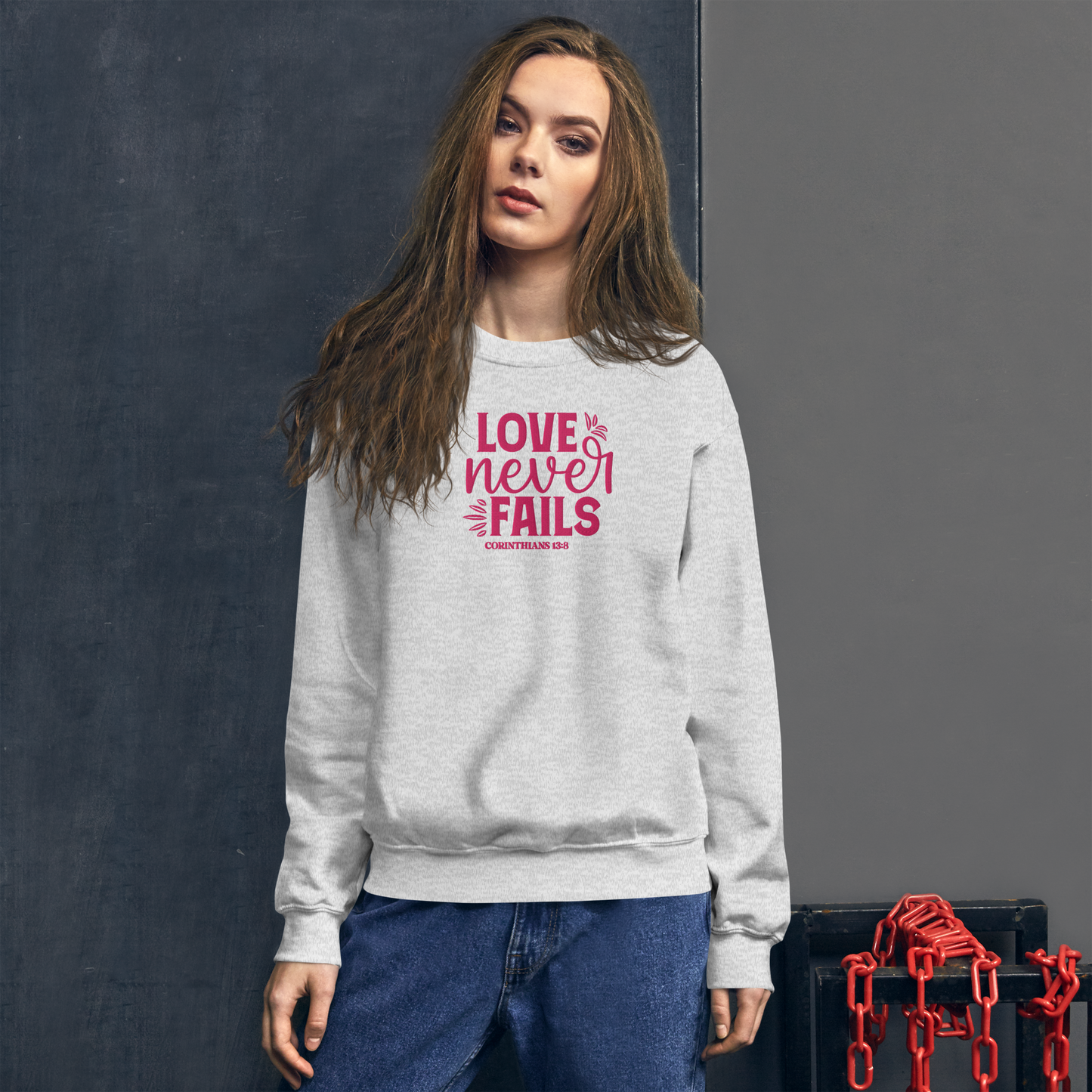 Love Never Fails Embroidered Women's Sweatshirt