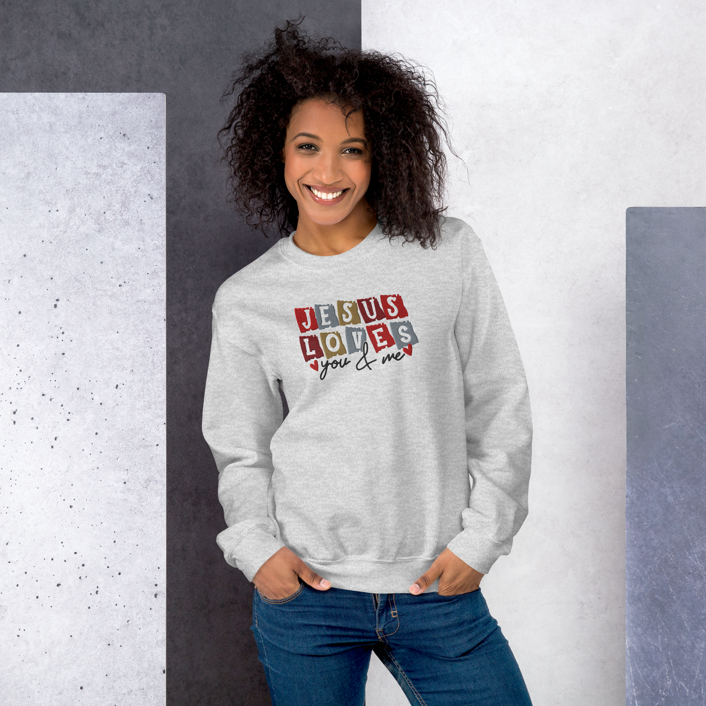 Jesus Loves You & Me Embroidered Sweatshirt