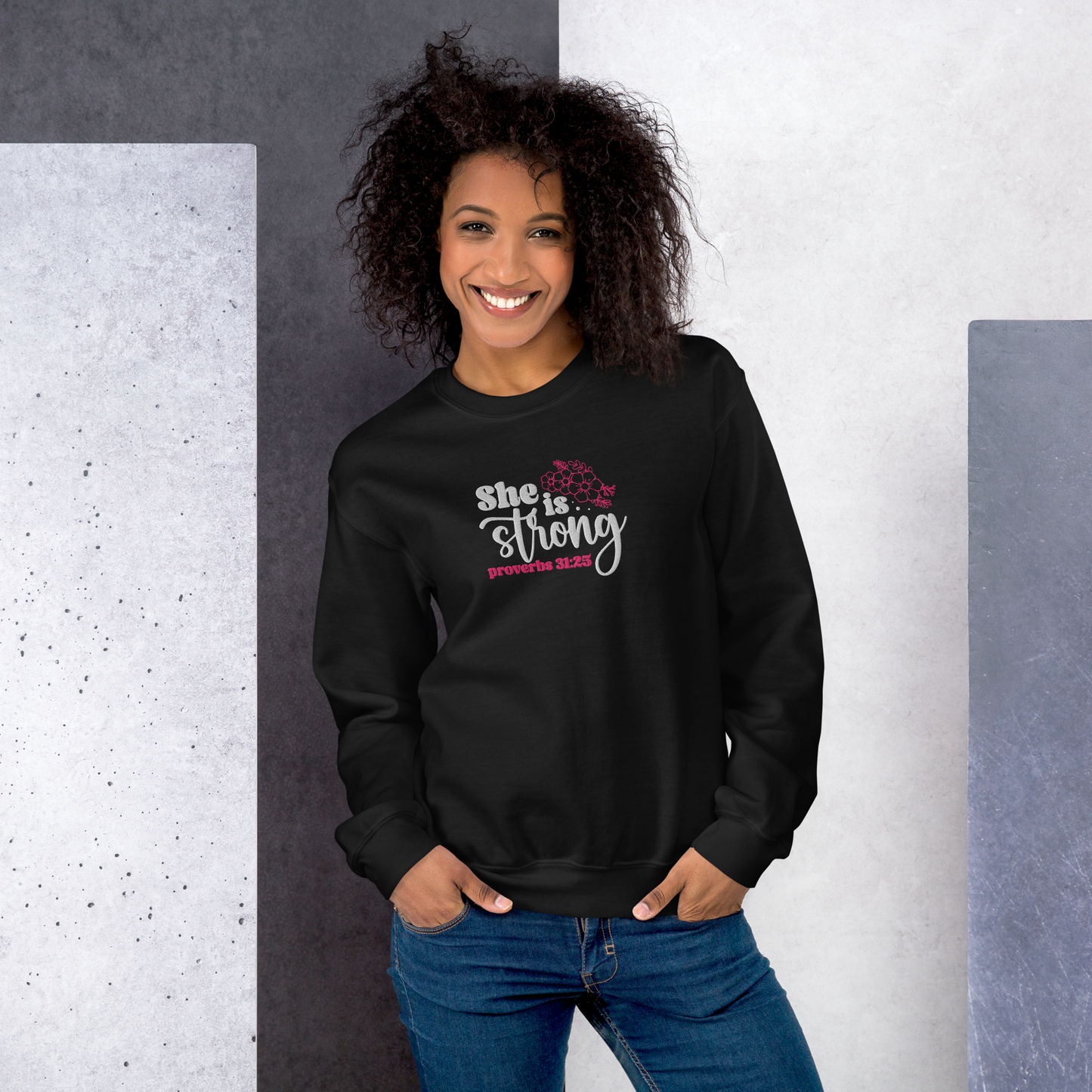 She is Strong Embroidered Women's Sweatshirt