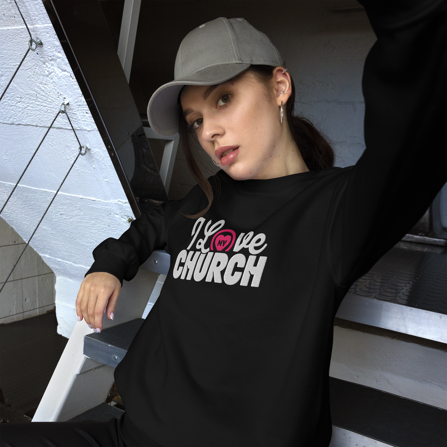 I Love My Church Embroidered Women's Sweatshirt