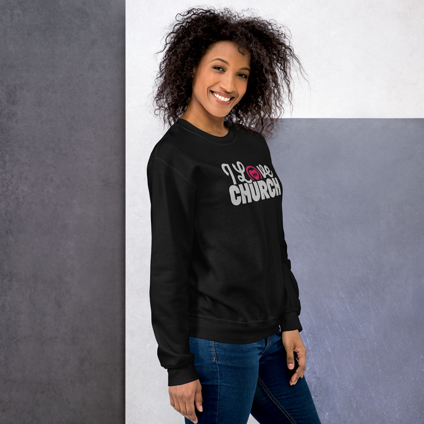 I Love My Church Embroidered Women's Sweatshirt