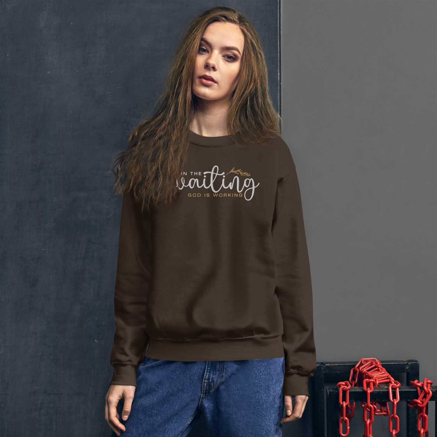 In The Waiting God Is Working Embroidered Women's Sweatshirt