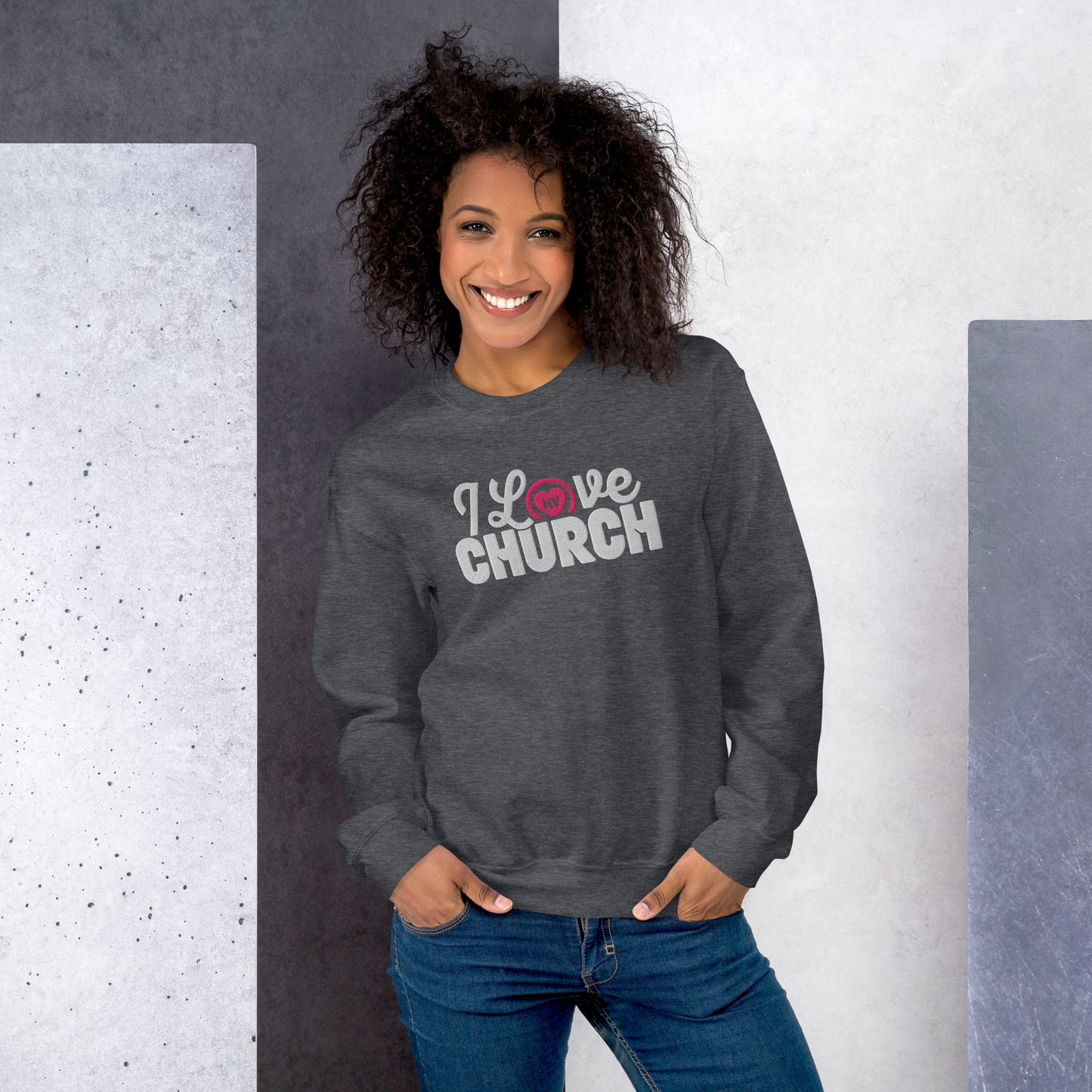 I Love My Church Embroidered Women's Sweatshirt