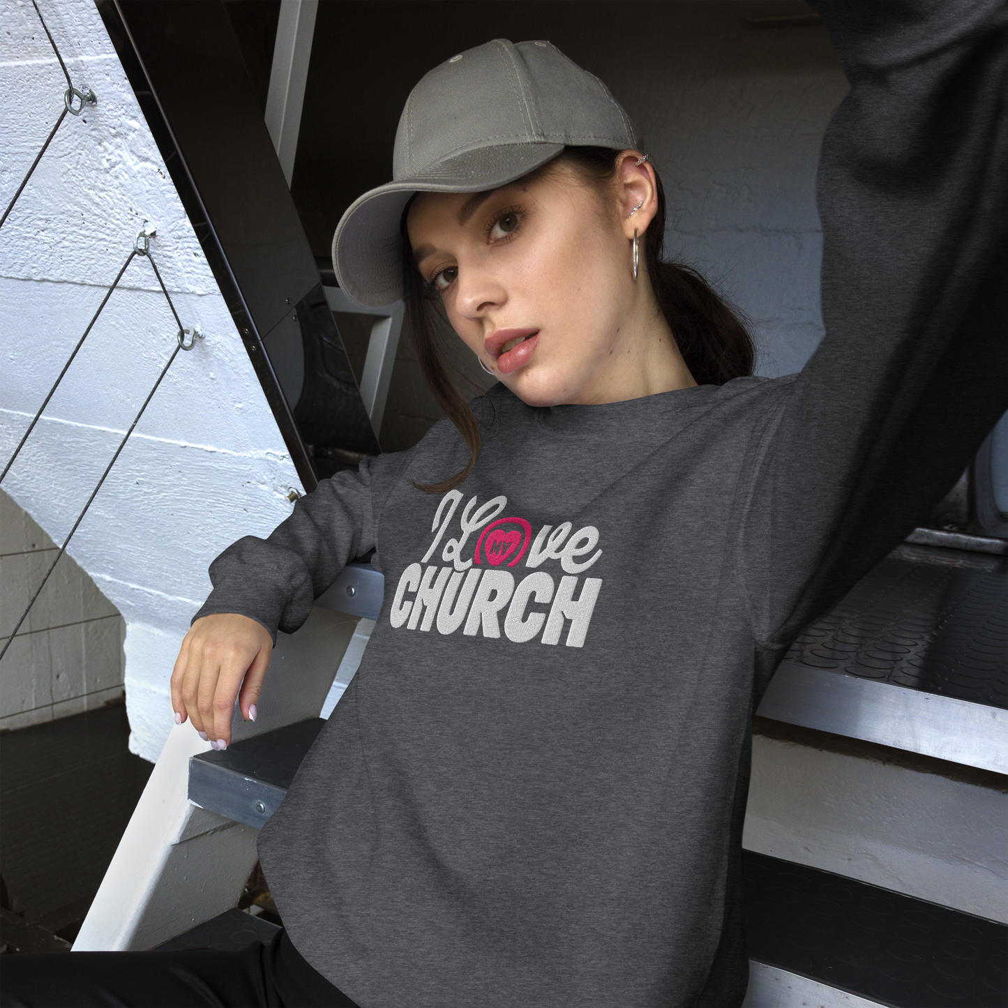 I Love My Church Embroidered Women's Sweatshirt