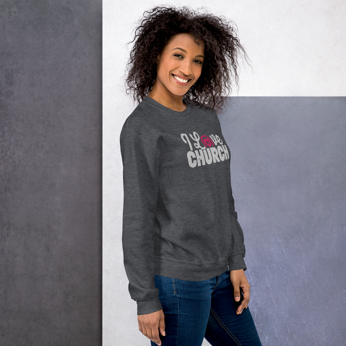 I Love My Church Embroidered Women's Sweatshirt