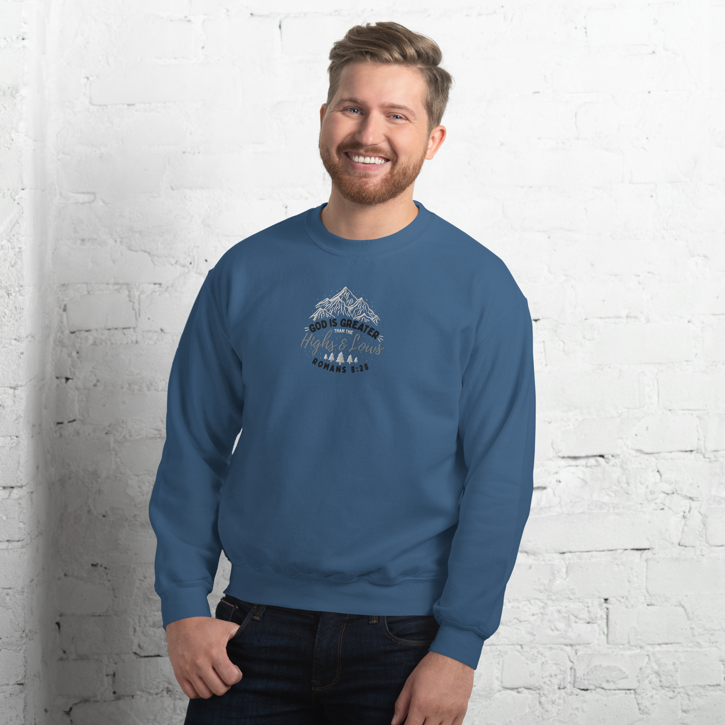 God Is Greater Than The Highs And Lows Embroidered Sweatshirt