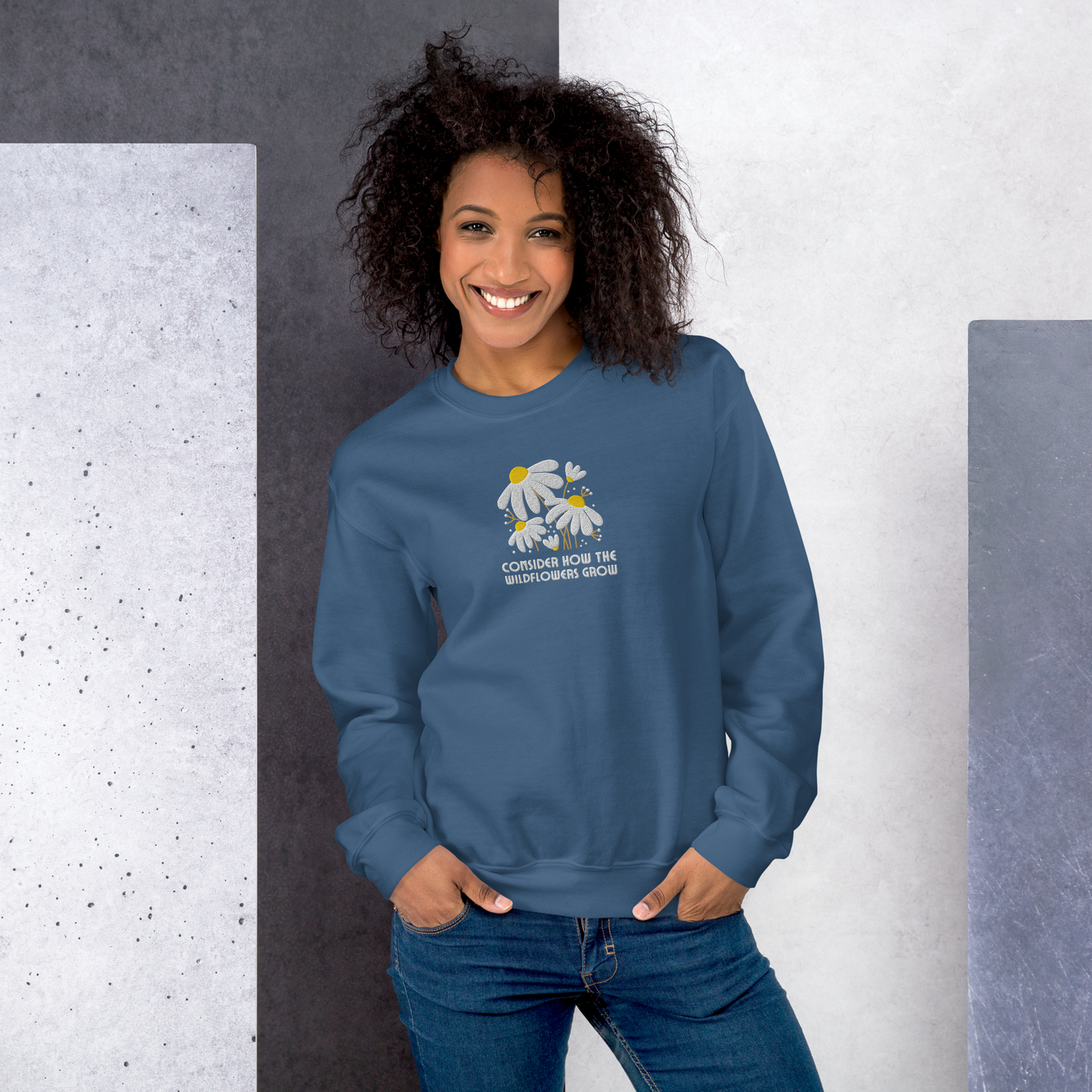 Consider How The Wildflowers Grow Embroidered Women's Sweatshirt