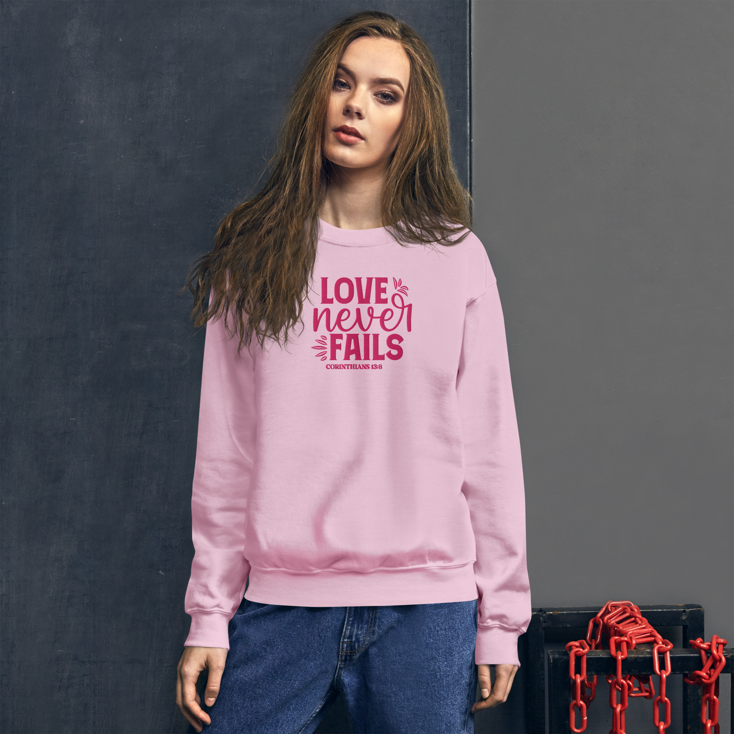 Love Never Fails Embroidered Women's Sweatshirt