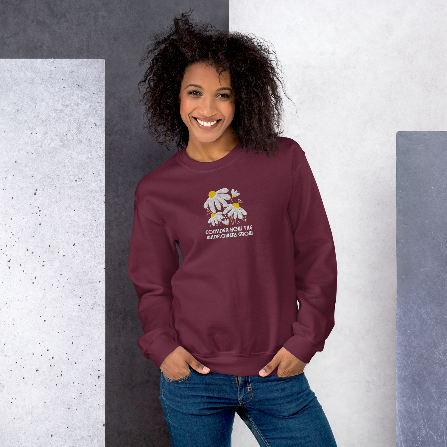 Consider How The Wildflowers Grow Embroidered Women's Sweatshirt