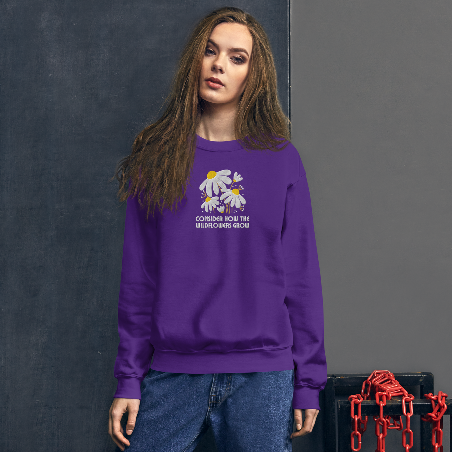 Consider How The Wildflowers Grow Embroidered Women's Sweatshirt