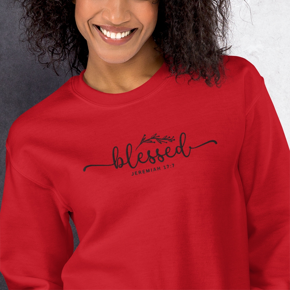 Blessed Jeremiah 17:7 Embroidered Women's Sweatshirt