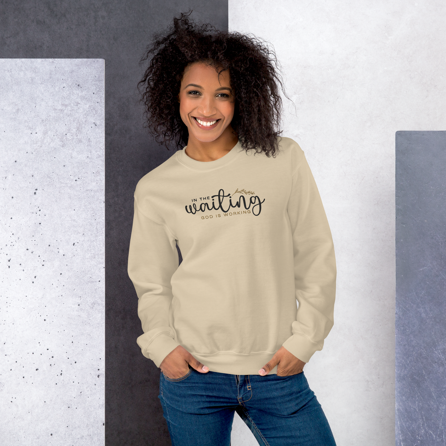 In The Waiting God Is Working Embroidered Women's Sweatshirt