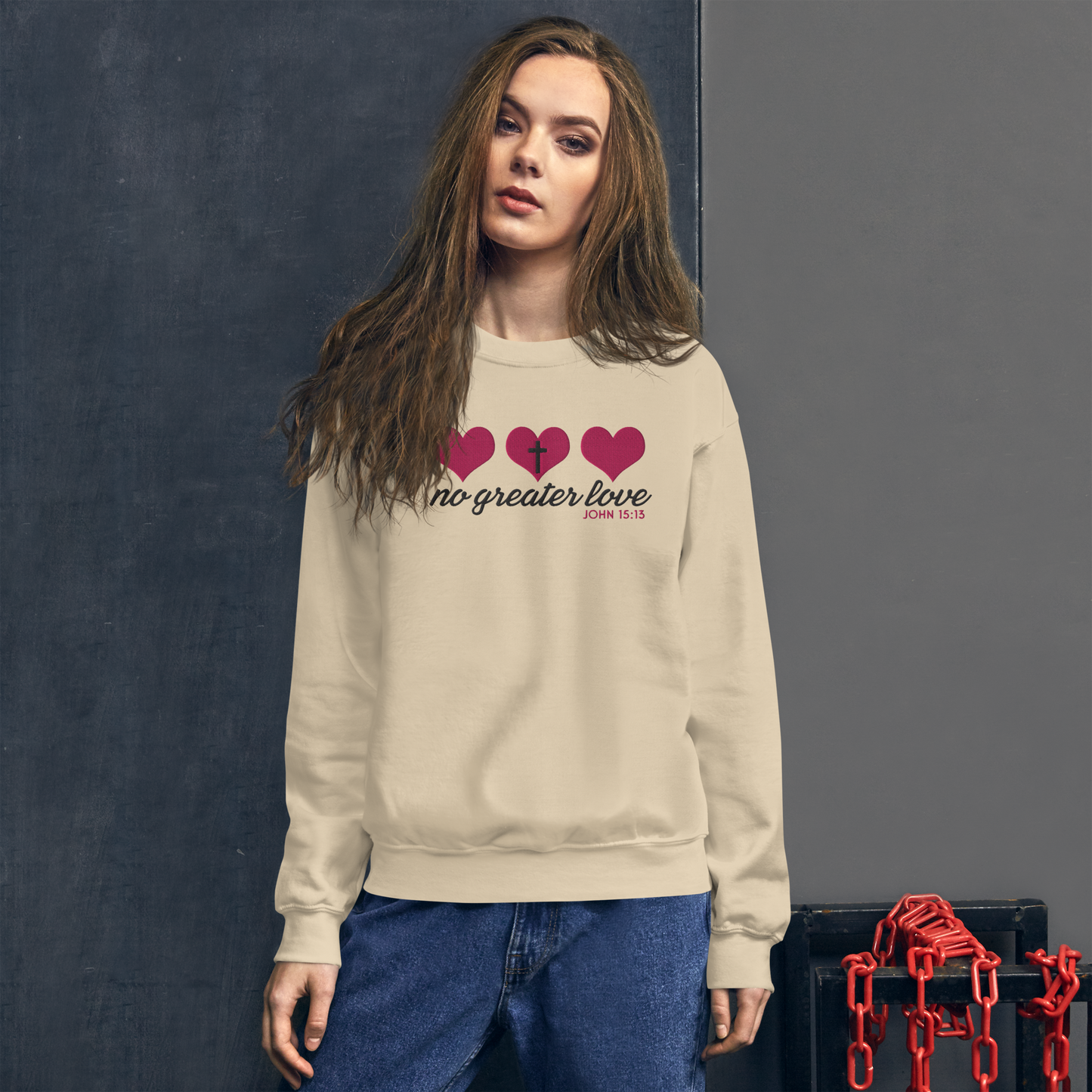 No Greater Love Embroidered Sweatshirt - John 15:13