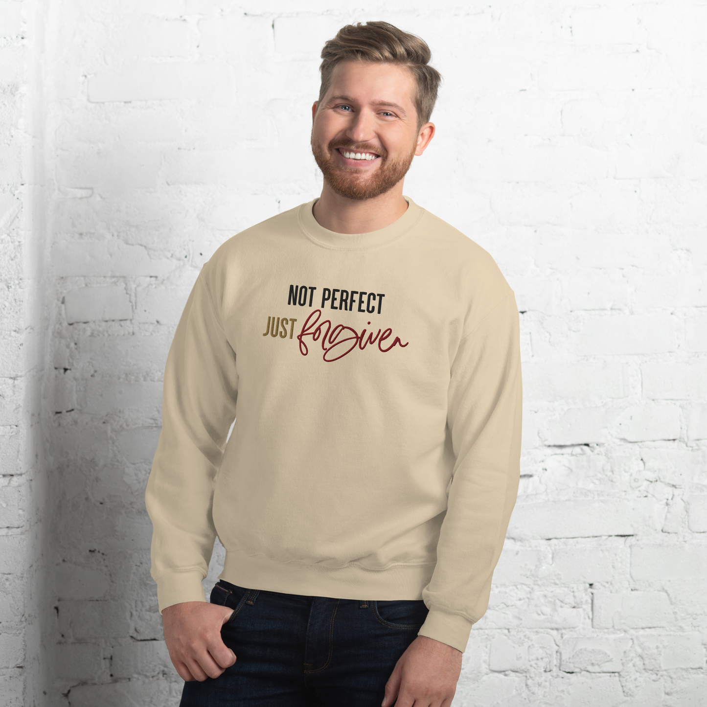 Not Perfect just Forgiven Embroidered Sweatshirt