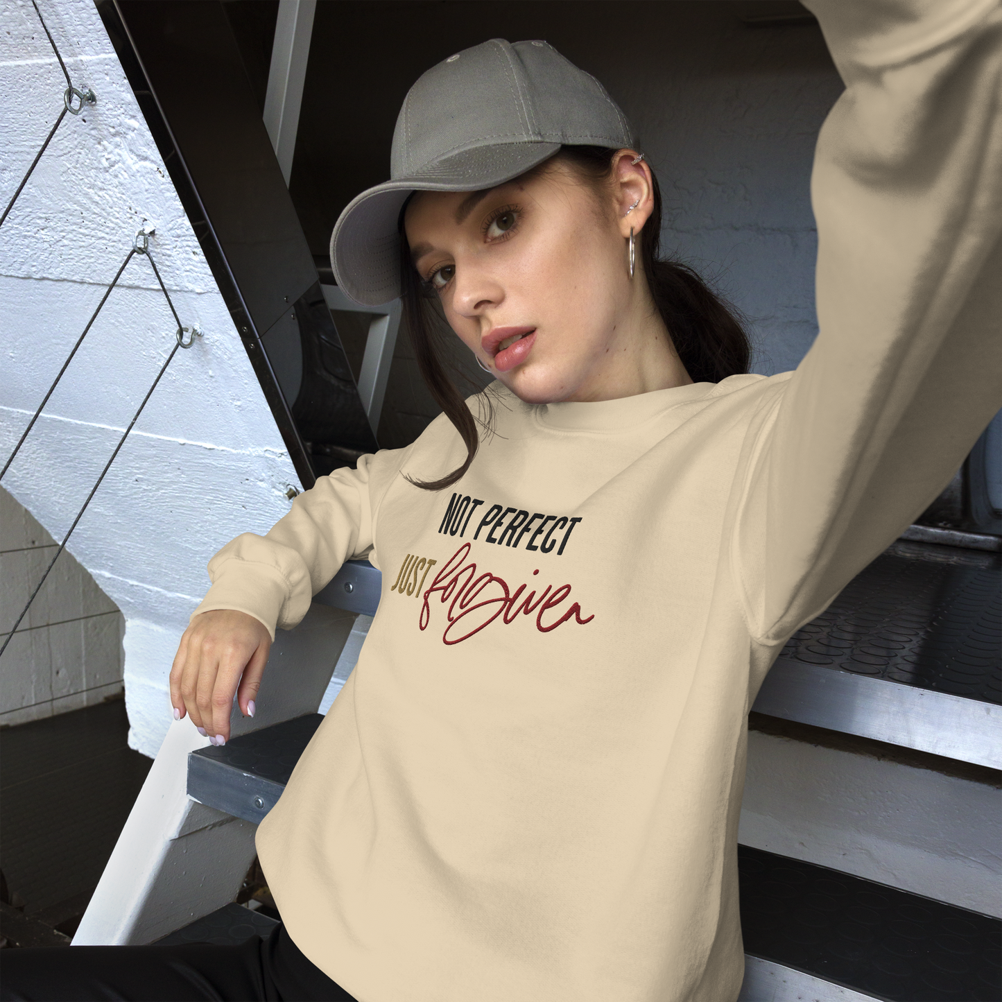 Not Perfect just Forgiven Embroidered Sweatshirt