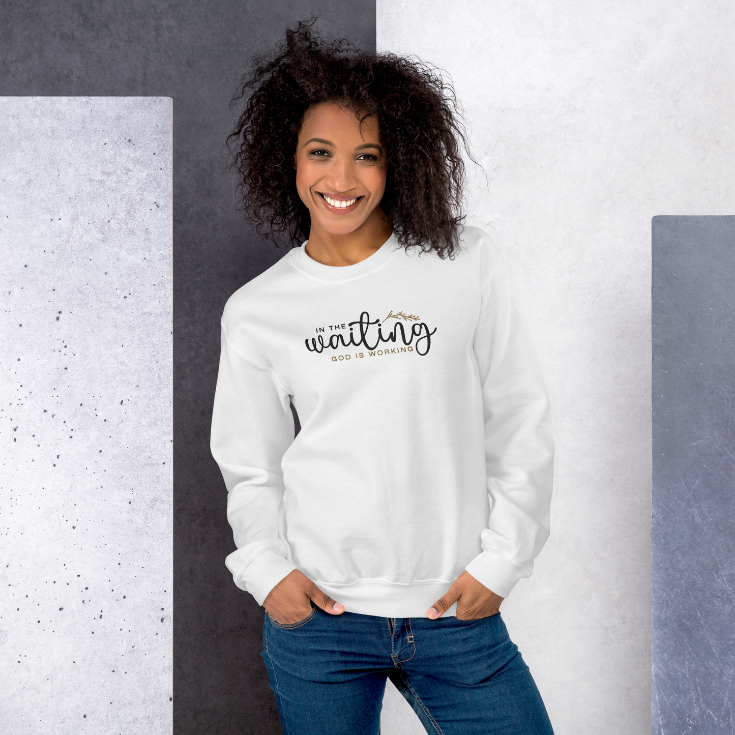 In The Waiting God Is Working Embroidered Women's Sweatshirt