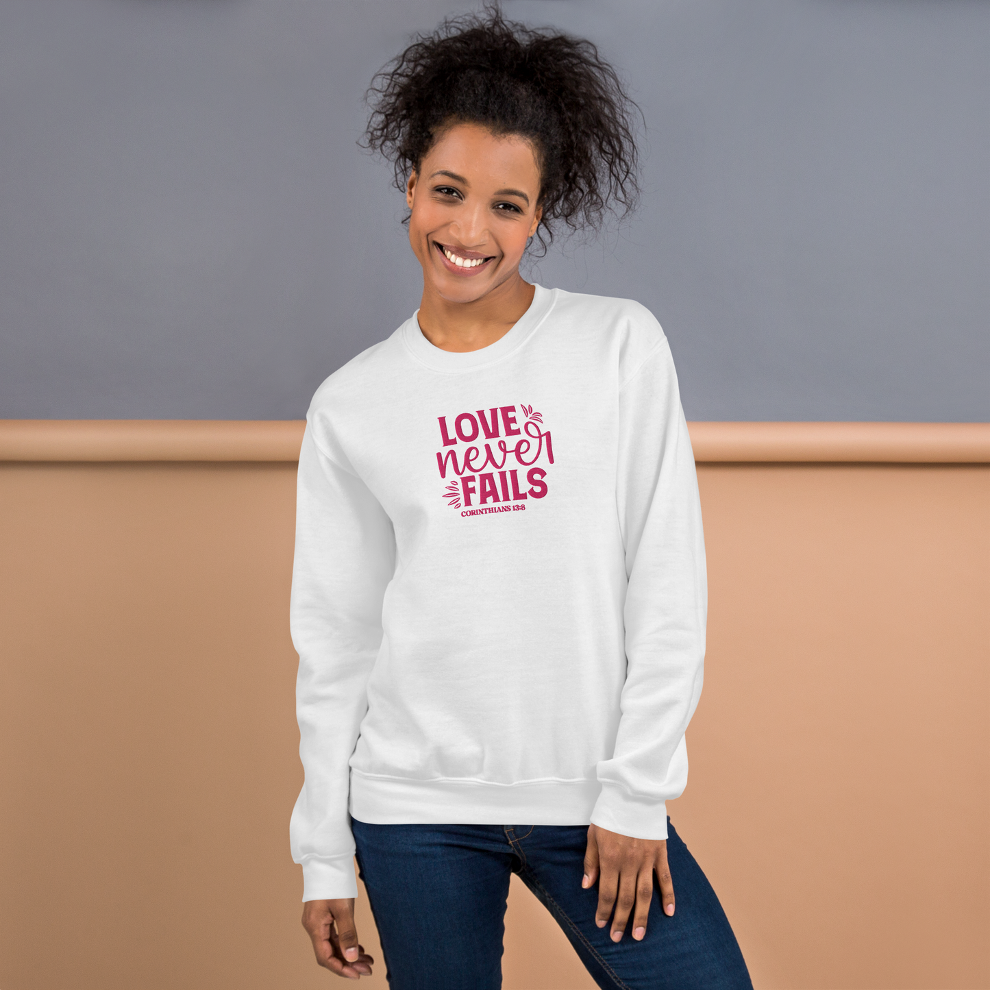 Love Never Fails Embroidered Women's Sweatshirt