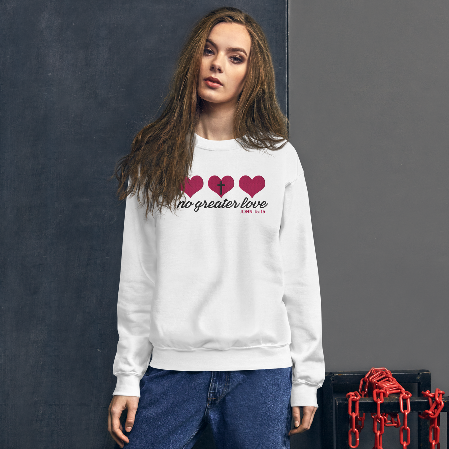 No Greater Love Embroidered Sweatshirt - John 15:13