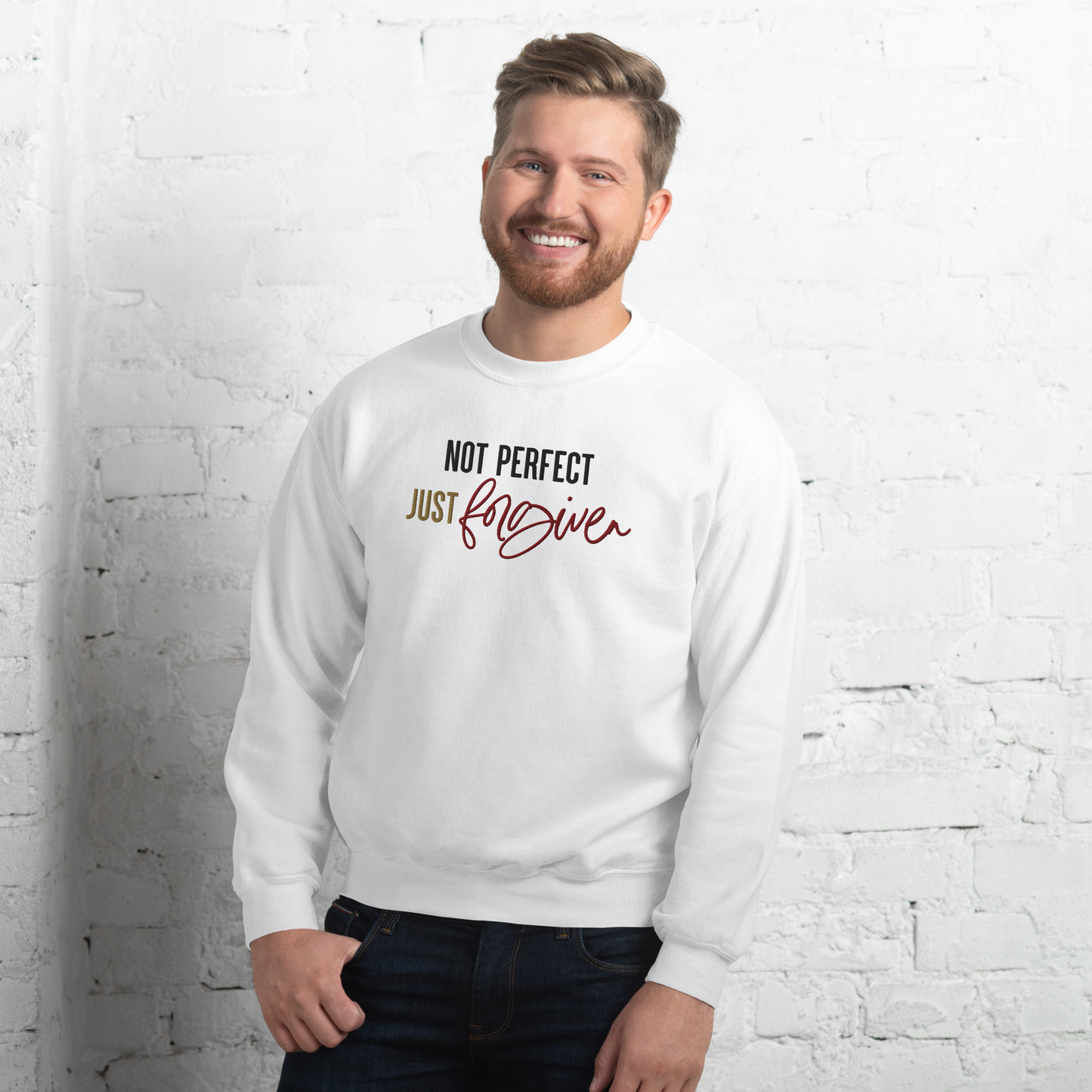 Not Perfect just Forgiven Embroidered Sweatshirt