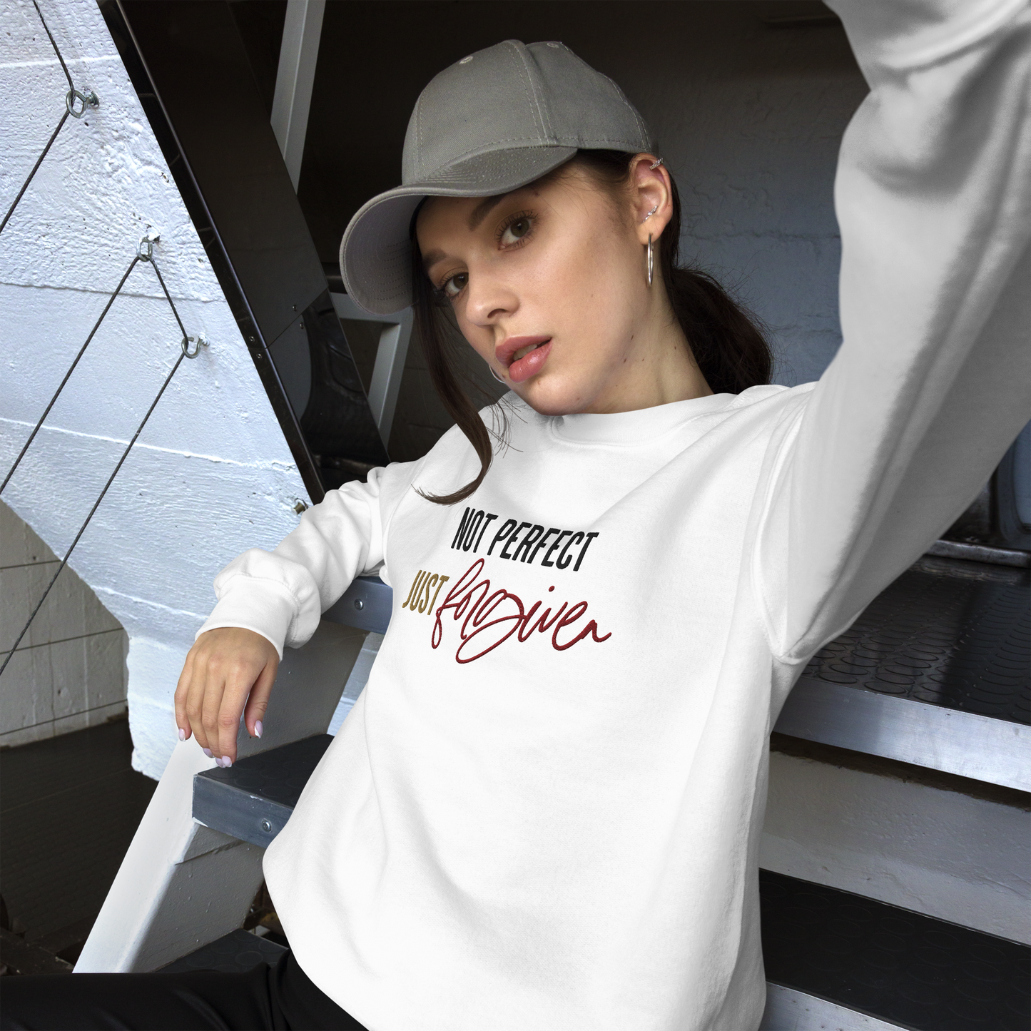 Not Perfect just Forgiven Embroidered Sweatshirt