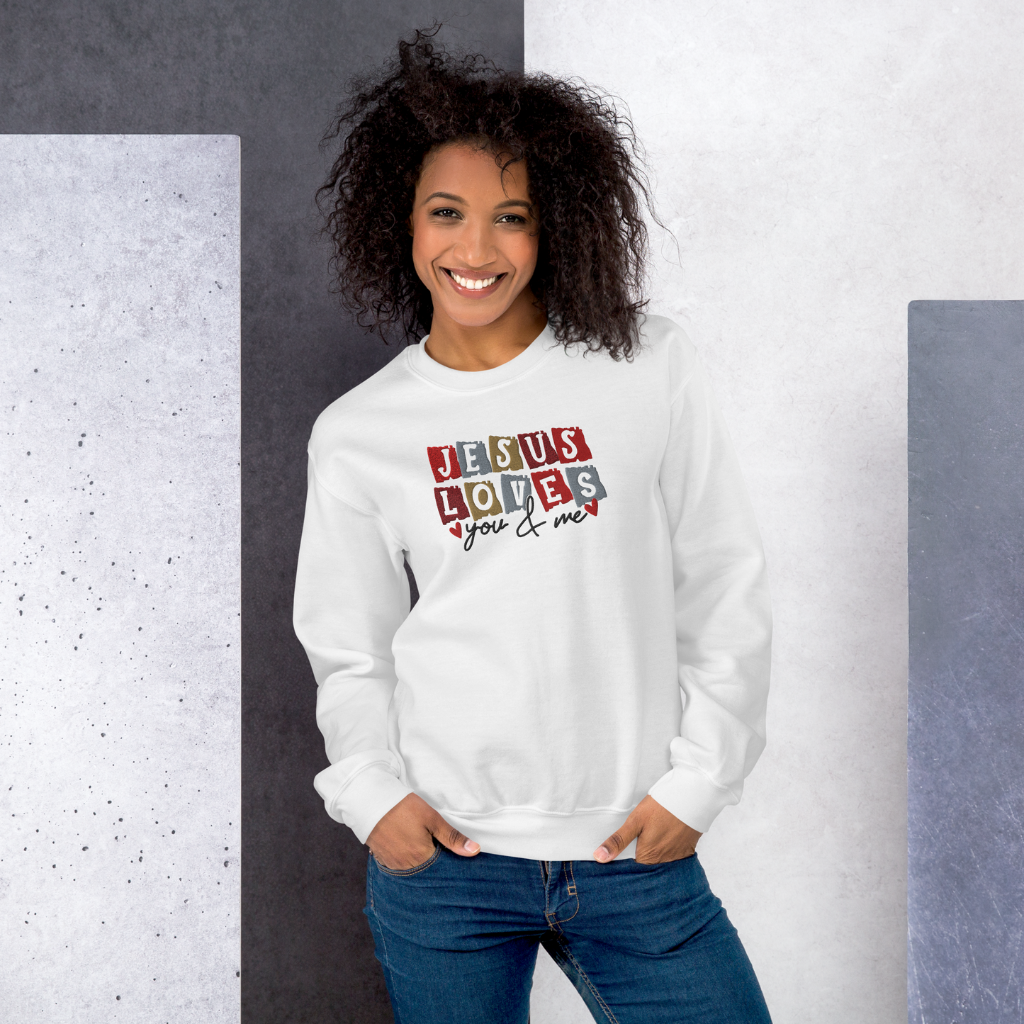 Jesus Loves You & Me Embroidered Sweatshirt