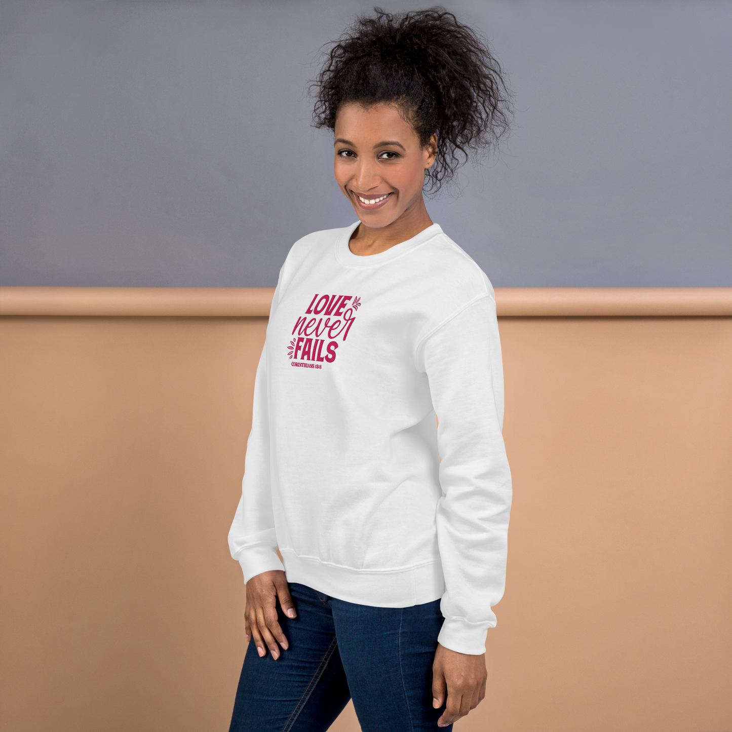 Love Never Fails Embroidered Women's Sweatshirt