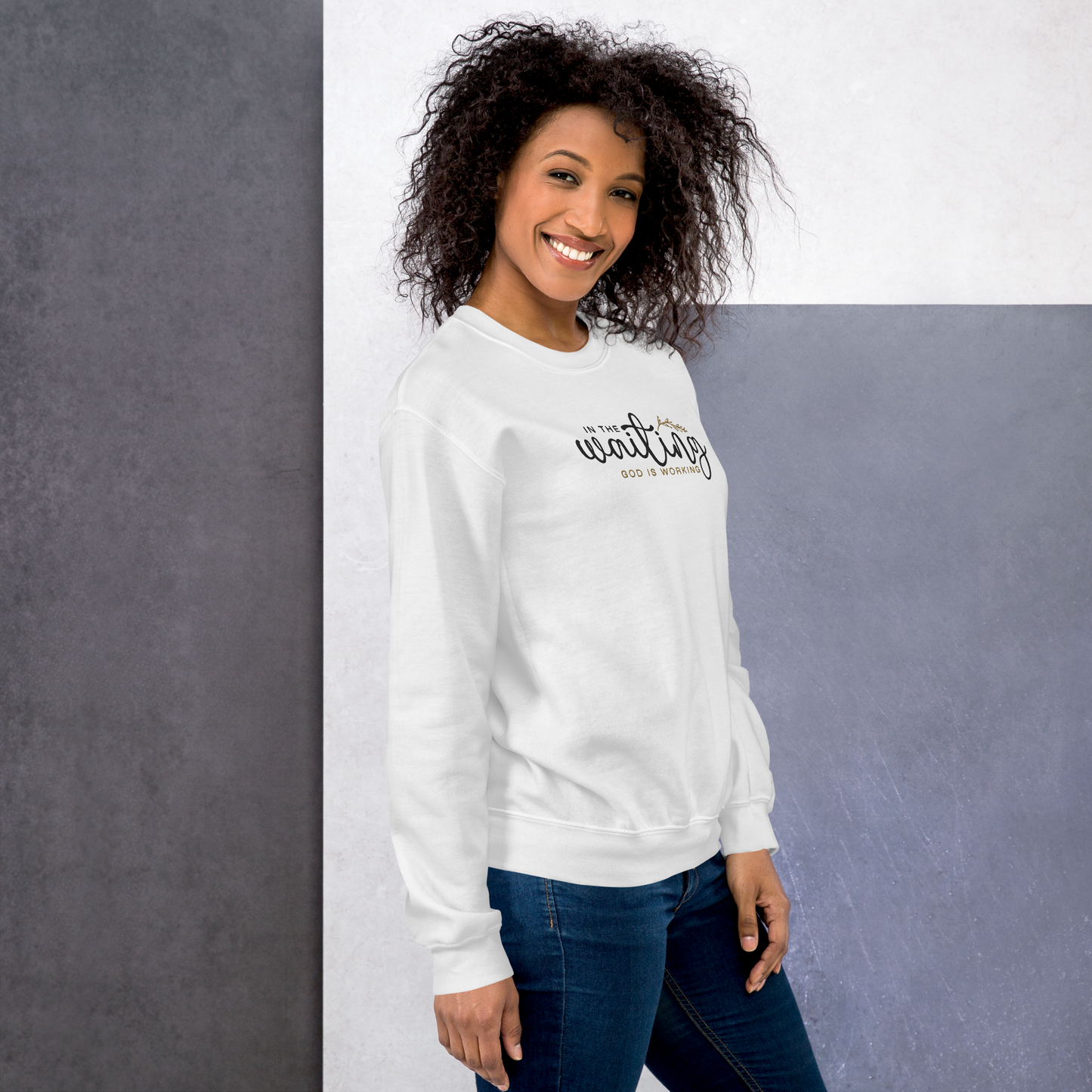 In The Waiting God Is Working Embroidered Women's Sweatshirt