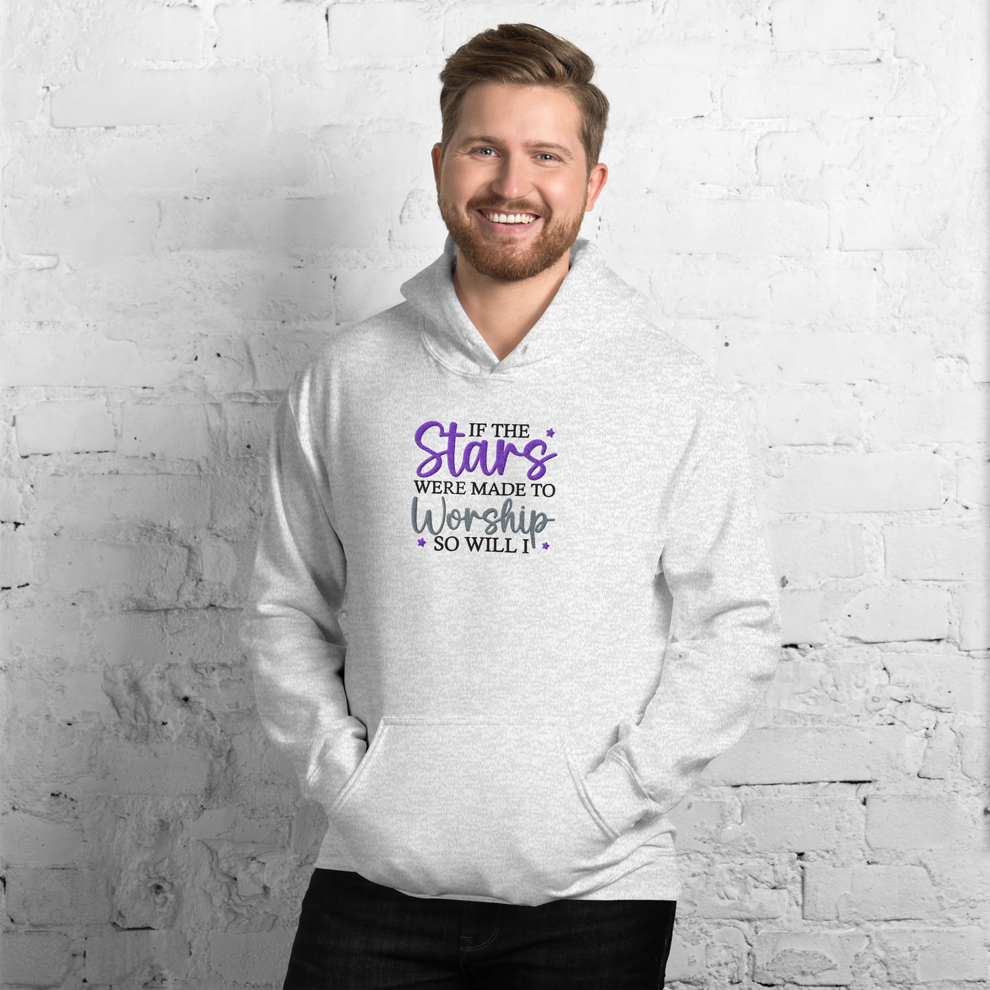 If The Stars Were Made To Worship So Will I Embroidered Hoodie