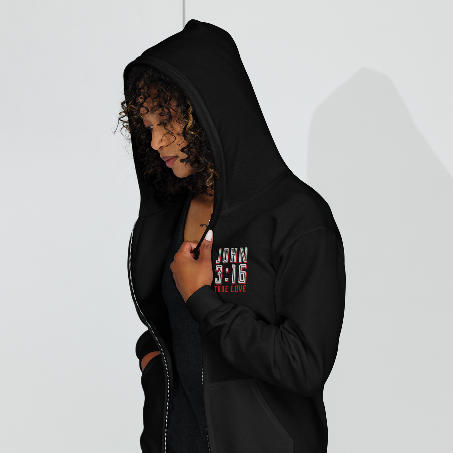 True Love John 3:16 Embroidered Zip Hoodie