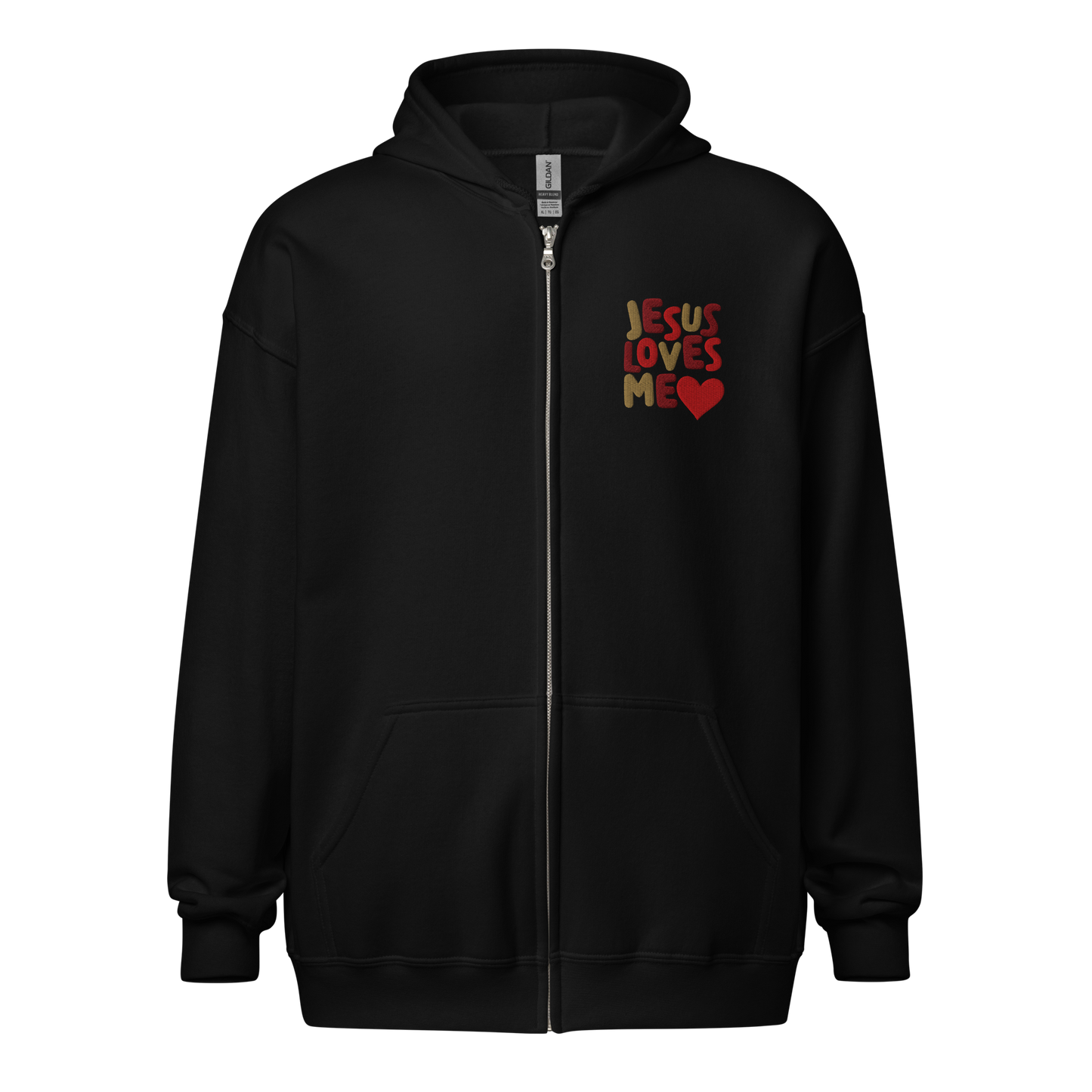 Jesus Loves Me Embroidered Zip Hoodie