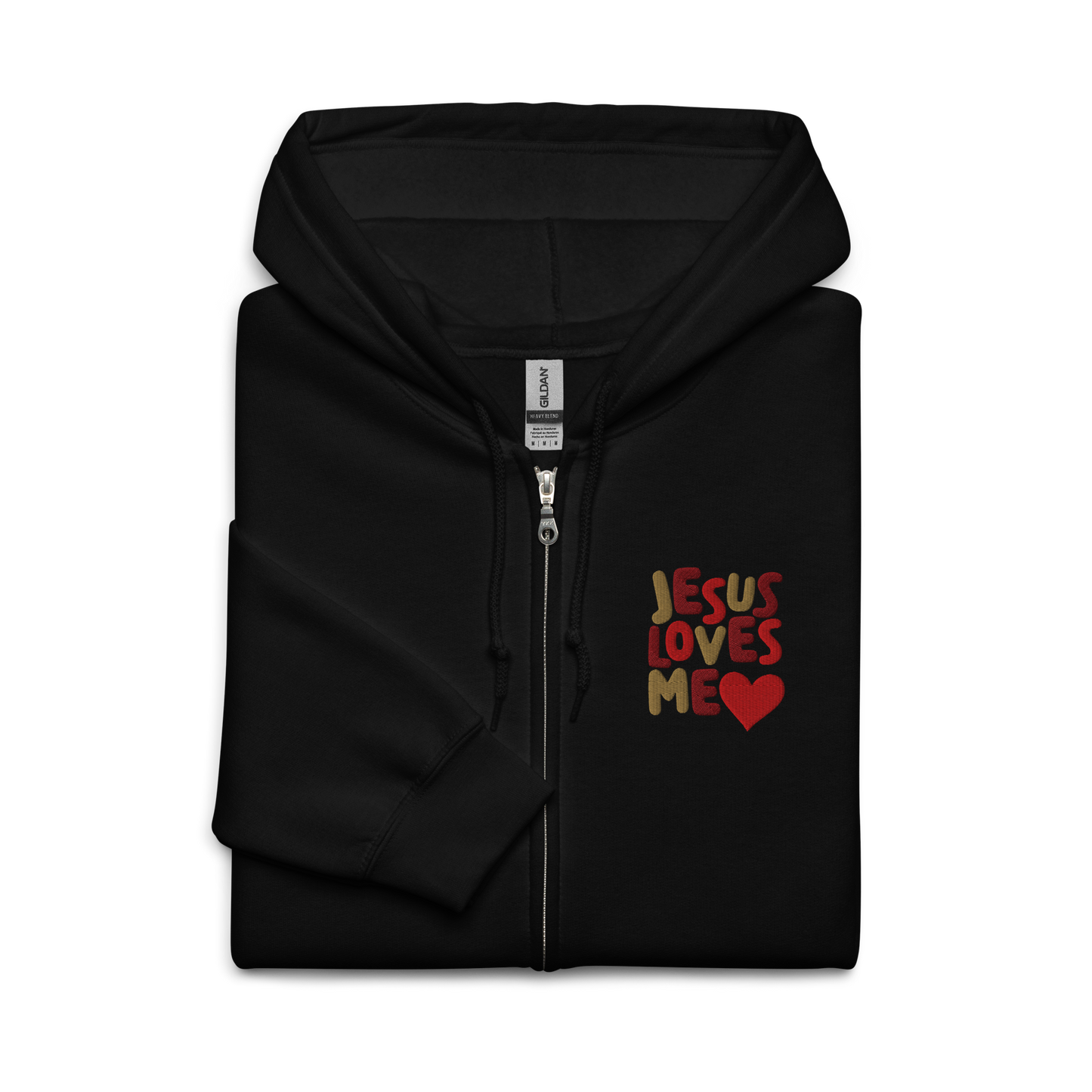 Jesus Loves Me Embroidered Zip Hoodie