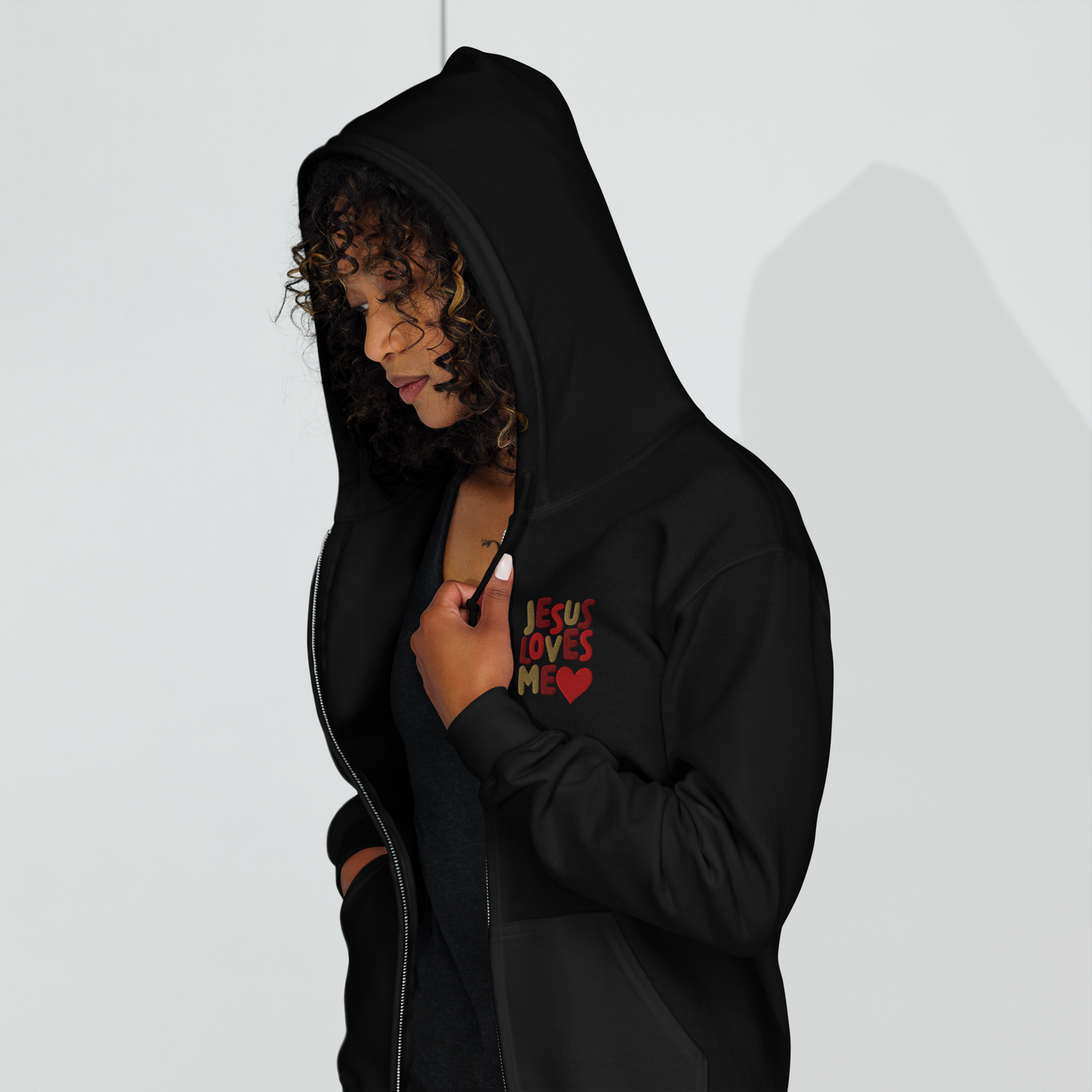 Jesus Loves Me Embroidered Zip Hoodie