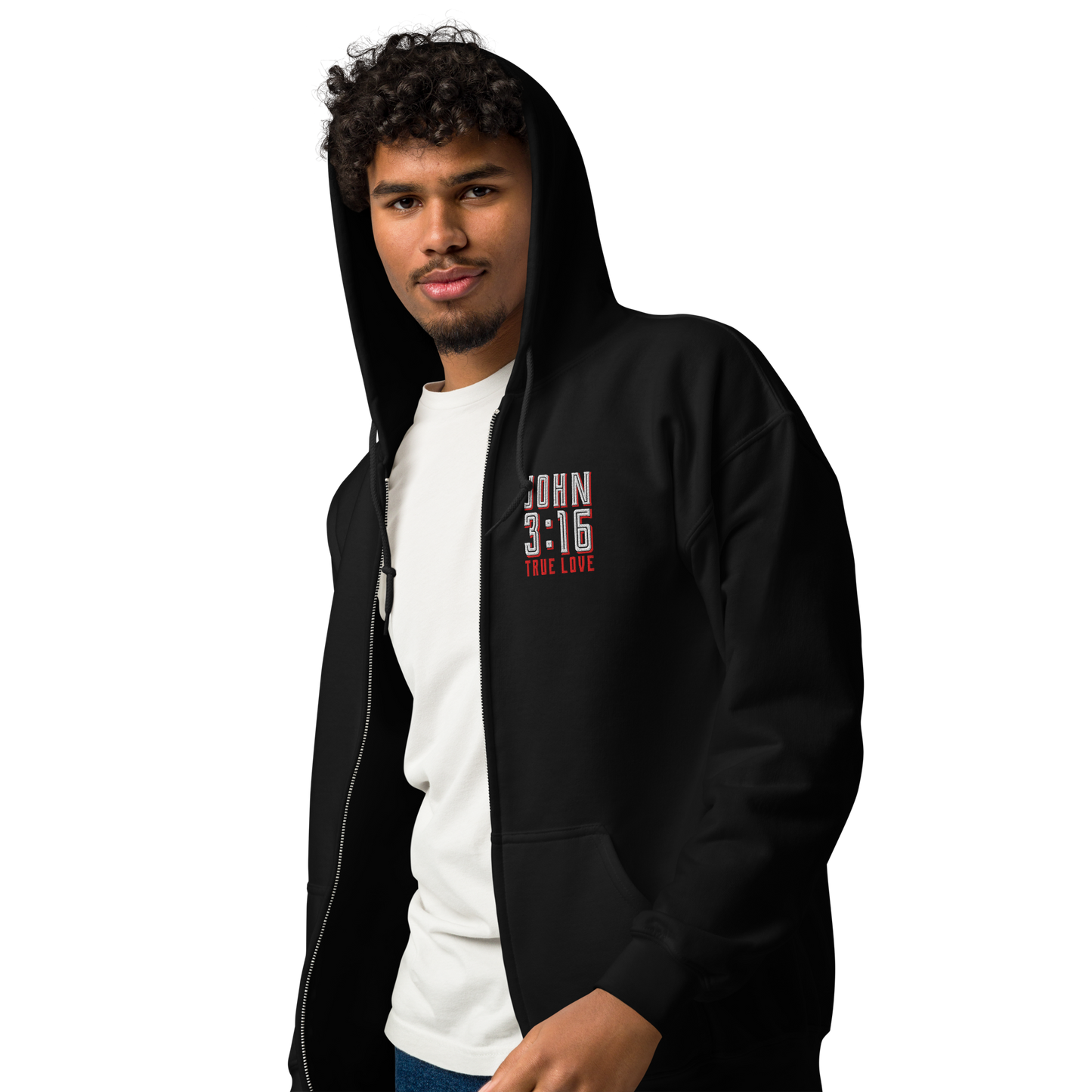 True Love John 3:16 Embroidered Zip Hoodie