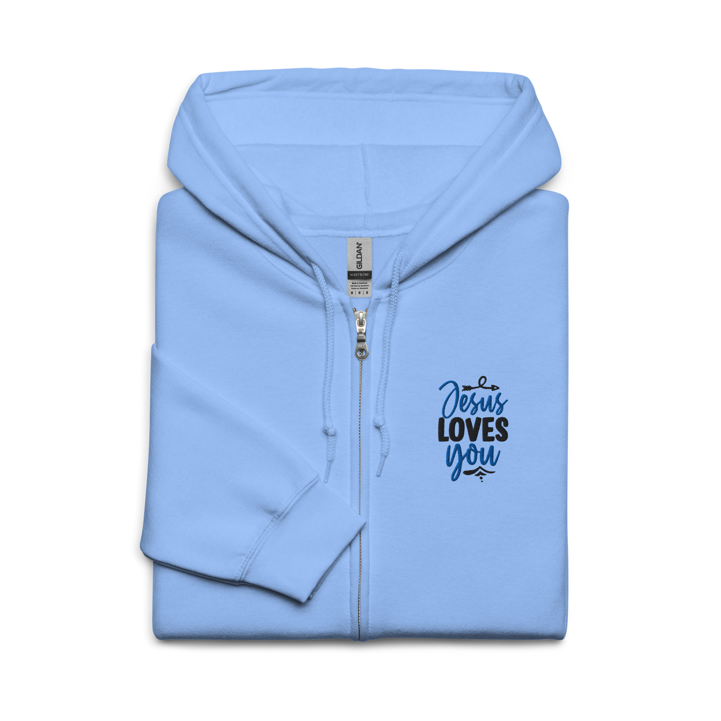 Jesus Loves You Embroidered Zip Hoodie