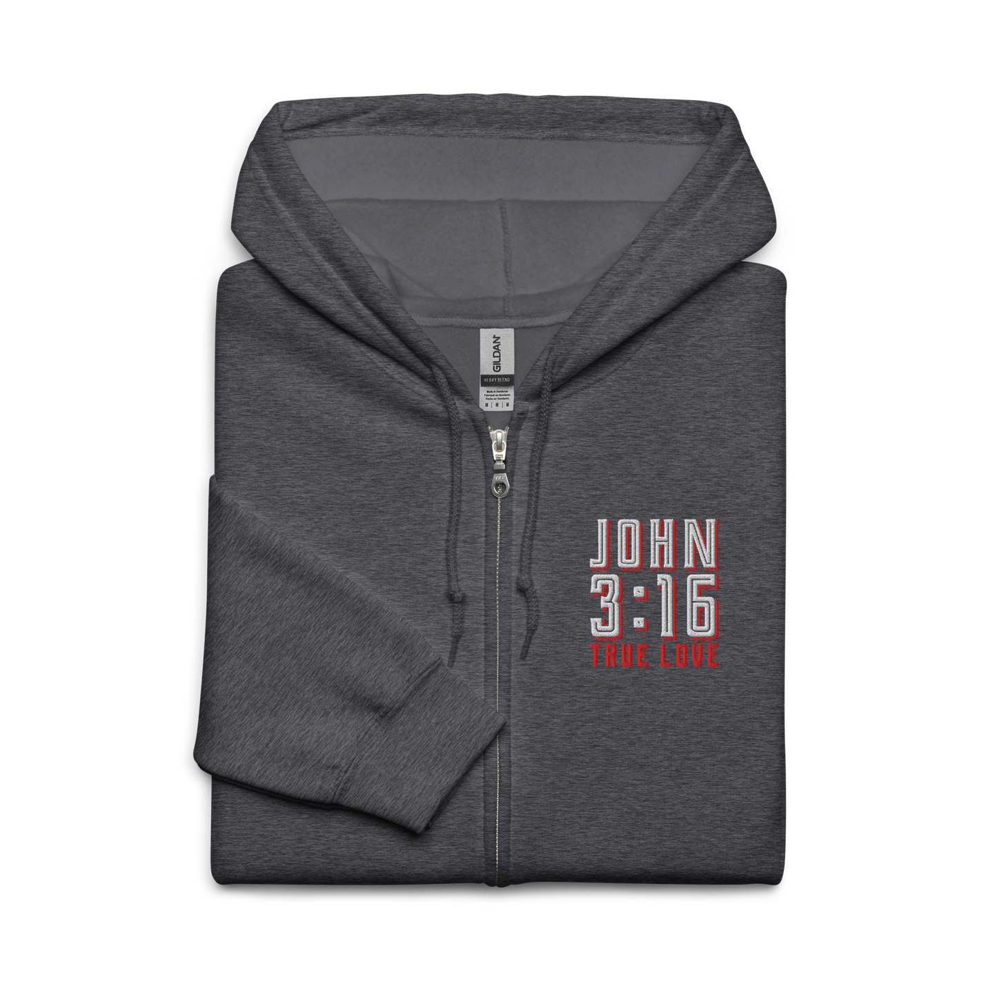 True Love John 3:16 Embroidered Zip Hoodie