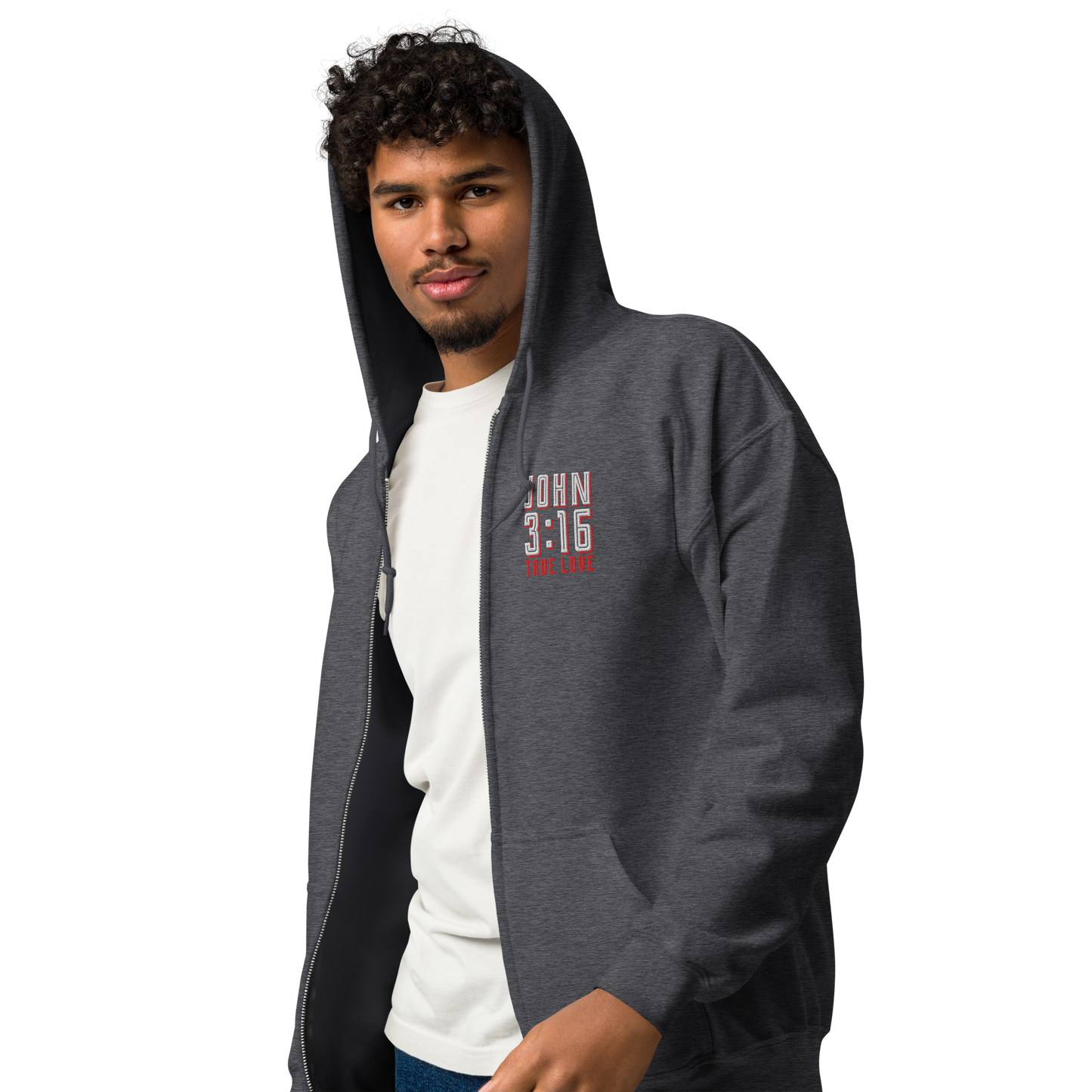 True Love John 3:16 Embroidered Zip Hoodie