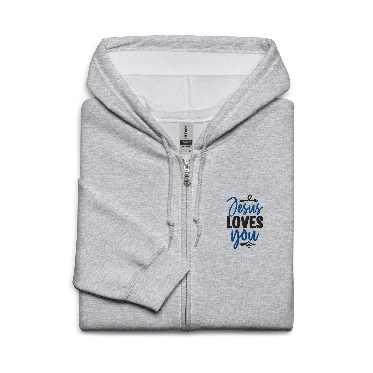 Jesus Loves You Embroidered Zip Hoodie