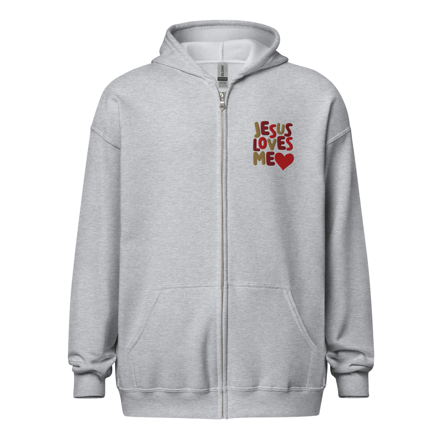 Jesus Loves Me Embroidered Zip Hoodie