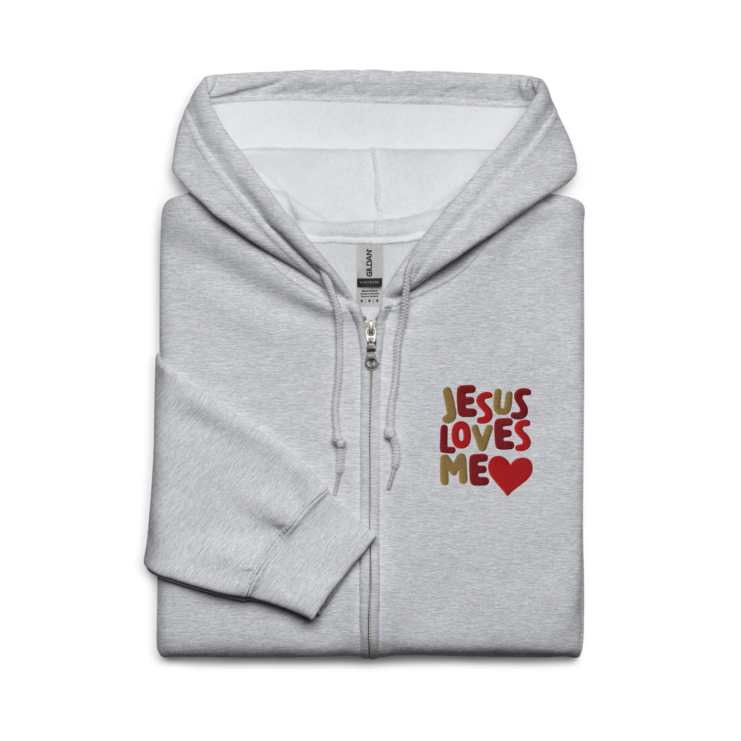 Jesus Loves Me Embroidered Zip Hoodie